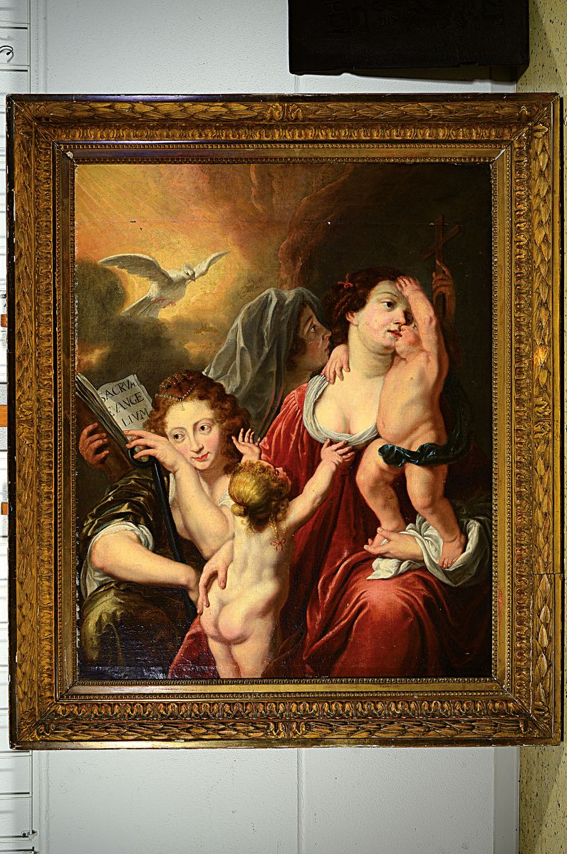 Detail k: Unbekannter Künstler, frühes 18. Jh., qualitätvolle Kopie nach Peter Paul Rubens Werk Sacrum Evangelium, Öl/Lwd, rest., doubl., feine ...