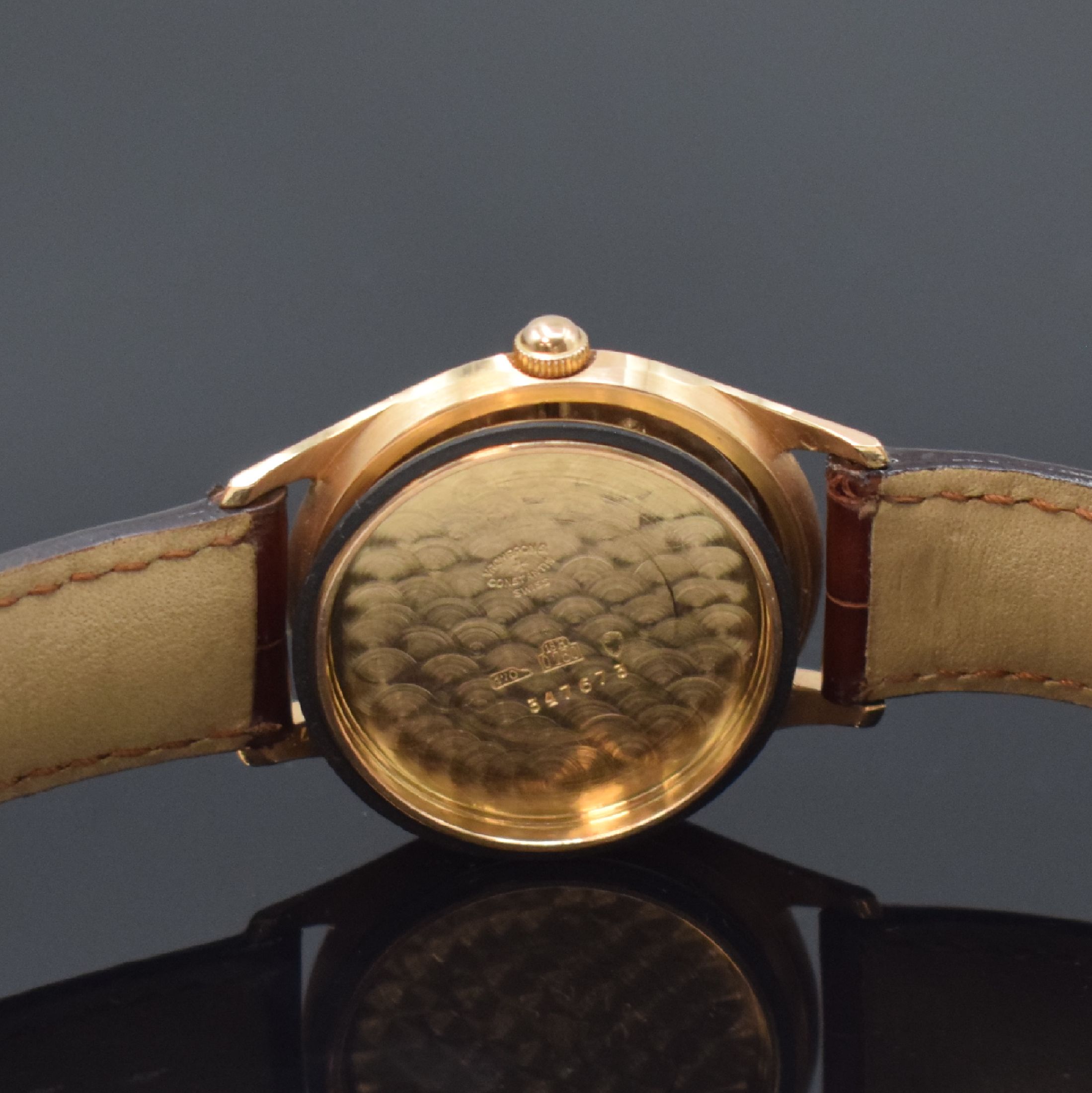 Detail h: VACHERON & CONSTANTIN Herrenarmbanduhr in RG 750/000 mit JLC-Faltschließe in RG 750/000, Schweiz um 1955, Automatik, verschr. Geh., silb. Zifferbl. ...