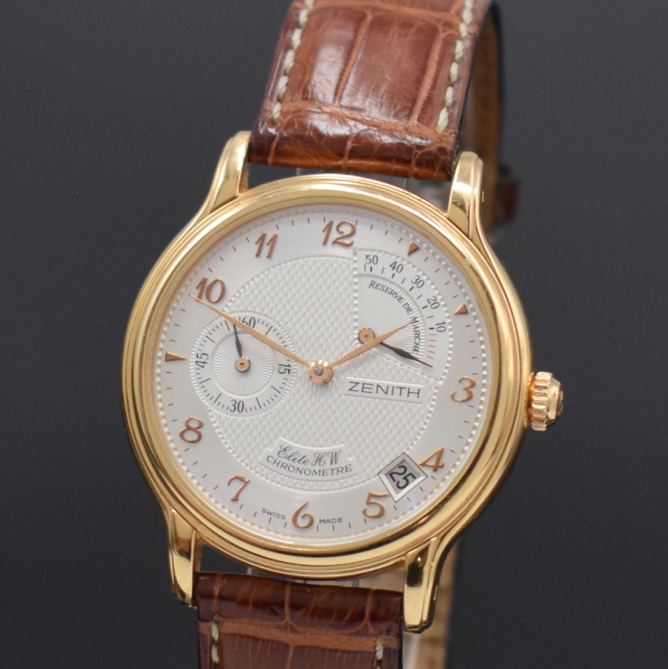 Detail a: ZENITH ELITE HW Chronometre Herrenarmbanduhr mit Gangreserveanzeige in RG 750/000 Referenz 17 0240 655, Schweiz um 2000, Handaufzug, gedr. Geh., ...