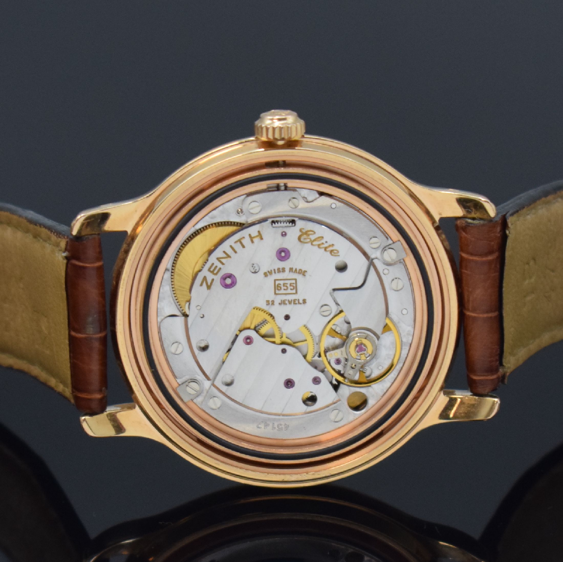 Detail d: ZENITH ELITE HW Chronometre Herrenarmbanduhr mit Gangreserveanzeige in RG 750/000 Referenz 17 0240 655, Schweiz um 2000, Handaufzug, gedr. Geh., ...