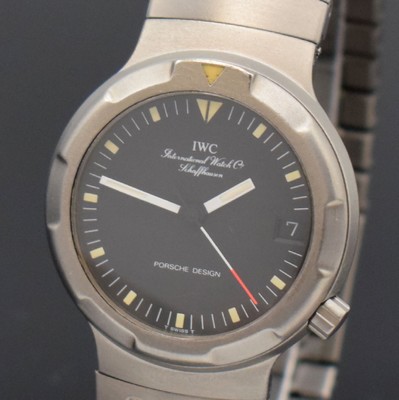 26691102a - IWC Porsche Design Ocean 500 ladies wristwatchreference 3503 1, Switzerland, self winding, screwed down case in titanium including bracelet with deployant clasp, unidirectional revolving bezel, tritium-dial, luminous hands,date, calibre 37522, diameter approx. 34 mm, length approx. 20 cm, condition 2-3