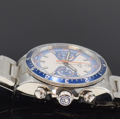 26691115e - TUDOR Heritage Chrono Blue gents wristwatch with chronograph reference 70330B, Switzerland, sold according to warranty card 11/2022, self winding, screwed down case, bracelet with deployant clasp, bidirectional revolving bezel, 2-coloured dial with applied hour-indices, luminous hands, diameter approx.42 mm, length approx. 22 cm, original box and papers, condition 1