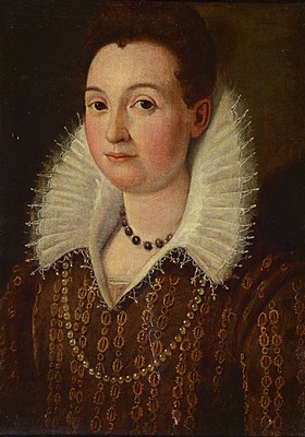 Image 26691192 - Unidentified artist, Italy, 17th century, portrait of the Renaissance princess Bianca Capello, oil/canvas, relined, restored, scratch mark, otherwise very well restored condition, approx. 55x39cm, frame approx. 70x54cm