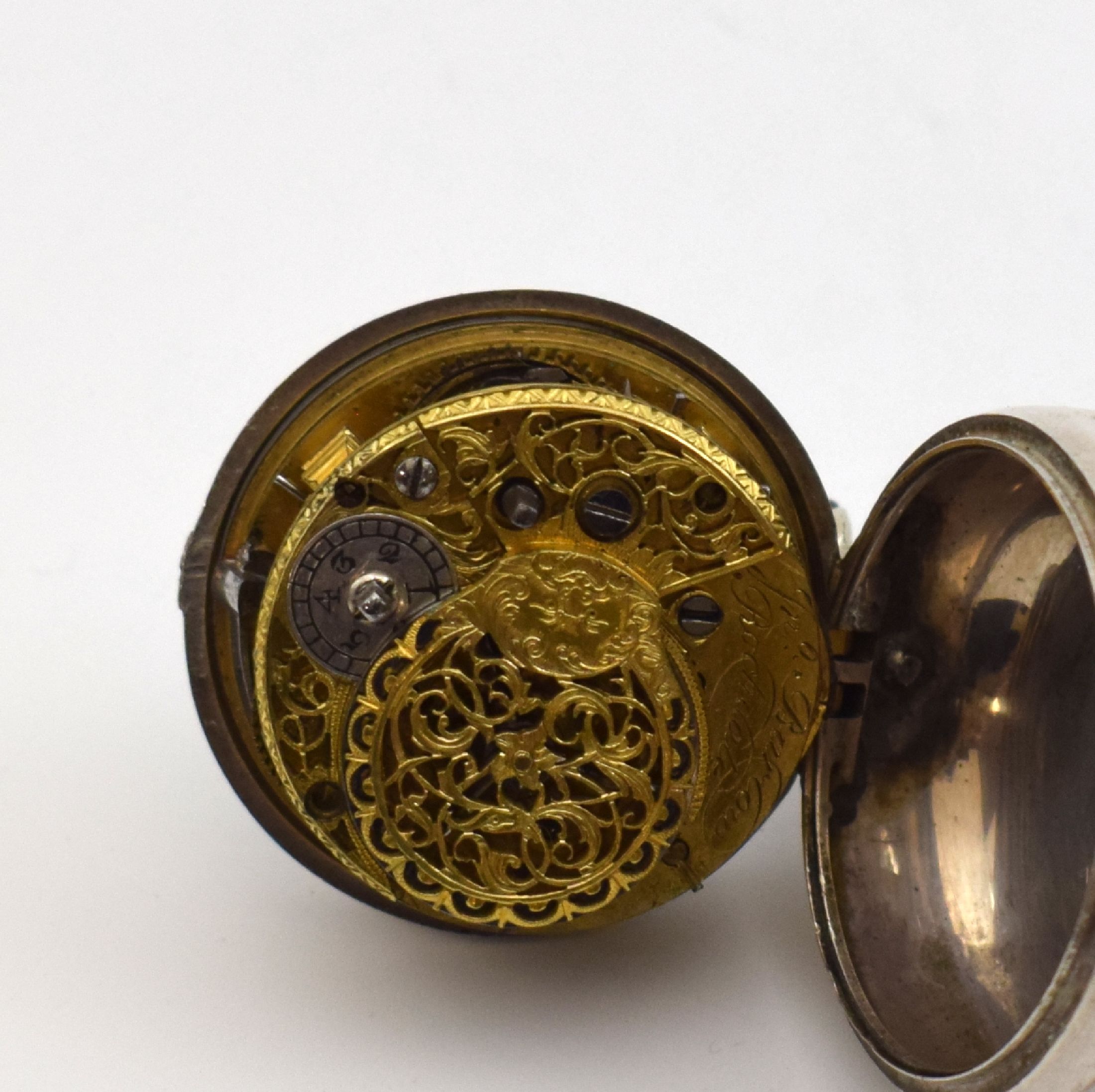 Detail h: 4 Spindeltaschenuhren in Silber, England um 1759-1820, alle m. Emailzifferbl. riss./besch., röm. u. arab. Zahlen, 1.) Jn. Barlow Rochdale, dopp. ...