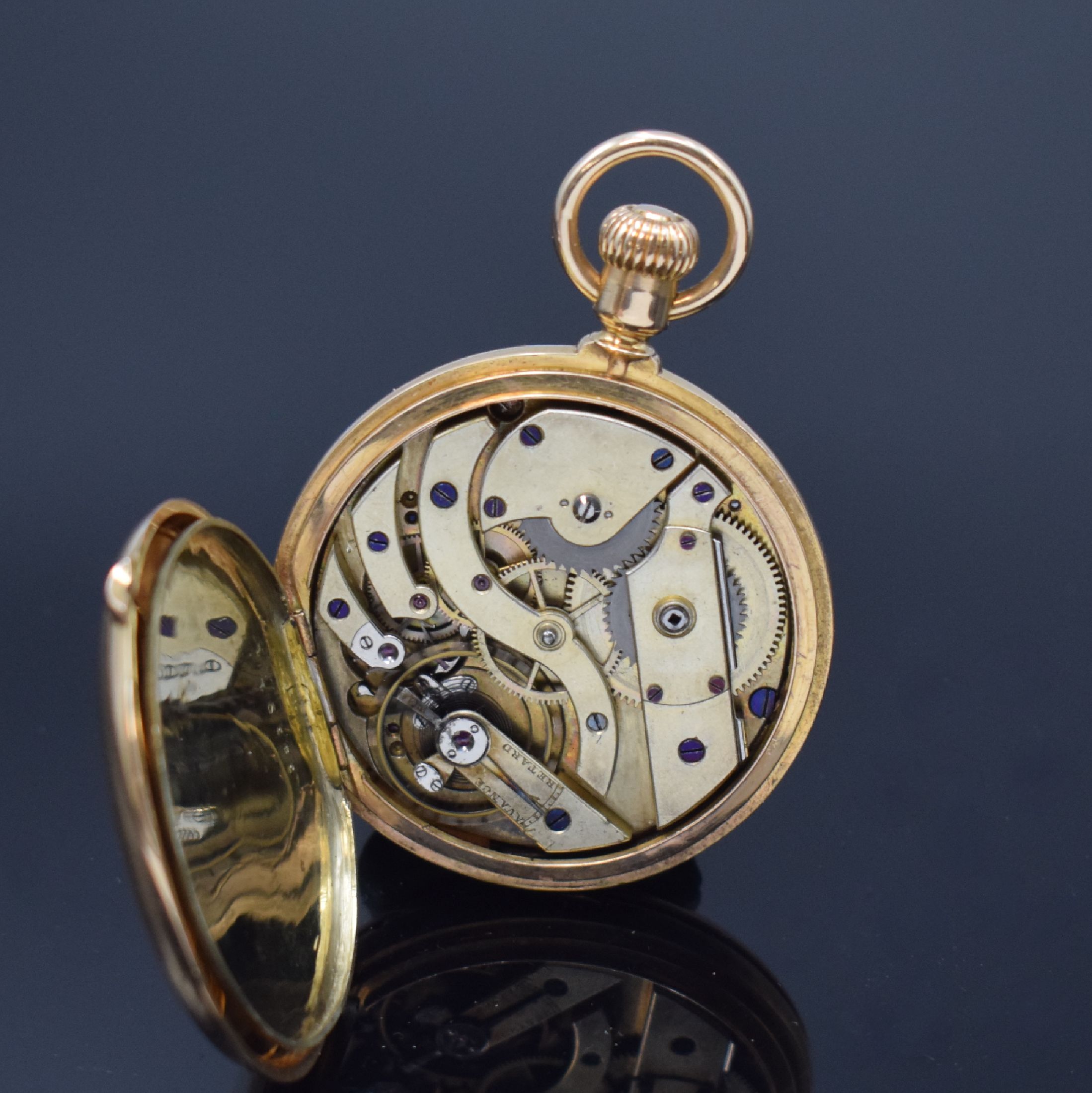 Detail f: PATEK PHILIPPE & Co Herrensavonette in RG 750/000, Schweiz um 1975, 2-Deckel Goldgeh., verg. Cuvette neutral ers., Emailzifferbl. riss. m. röm. ...