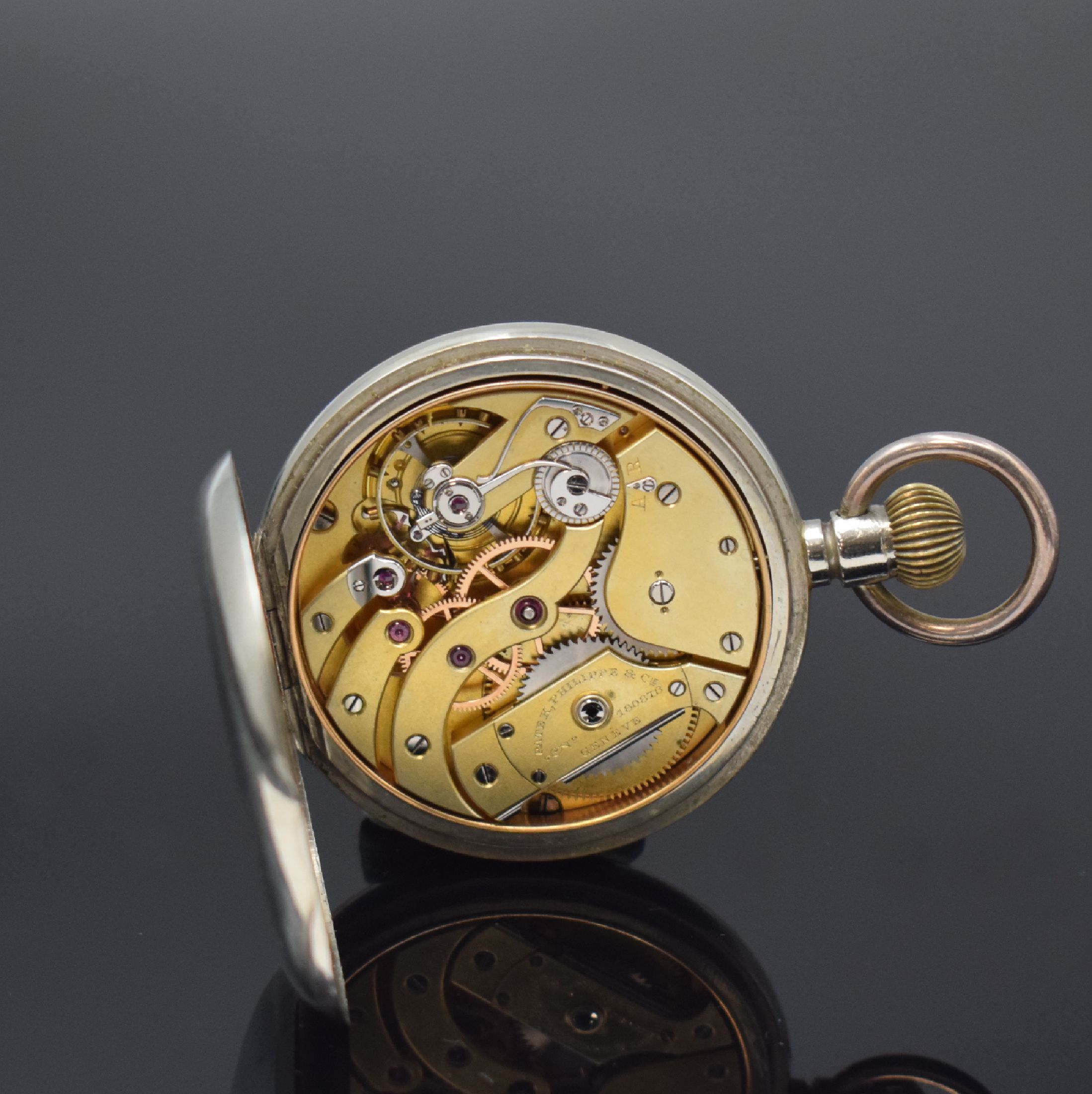Detail c: PATEK PHILIPPE & Co großes Präzisions- Ankerwerk, Schweiz um 1910, neutr. Nickelgeh. sp., Emailzifferbl. m. röm. Zahlen riss., arab. Minuterie, ...