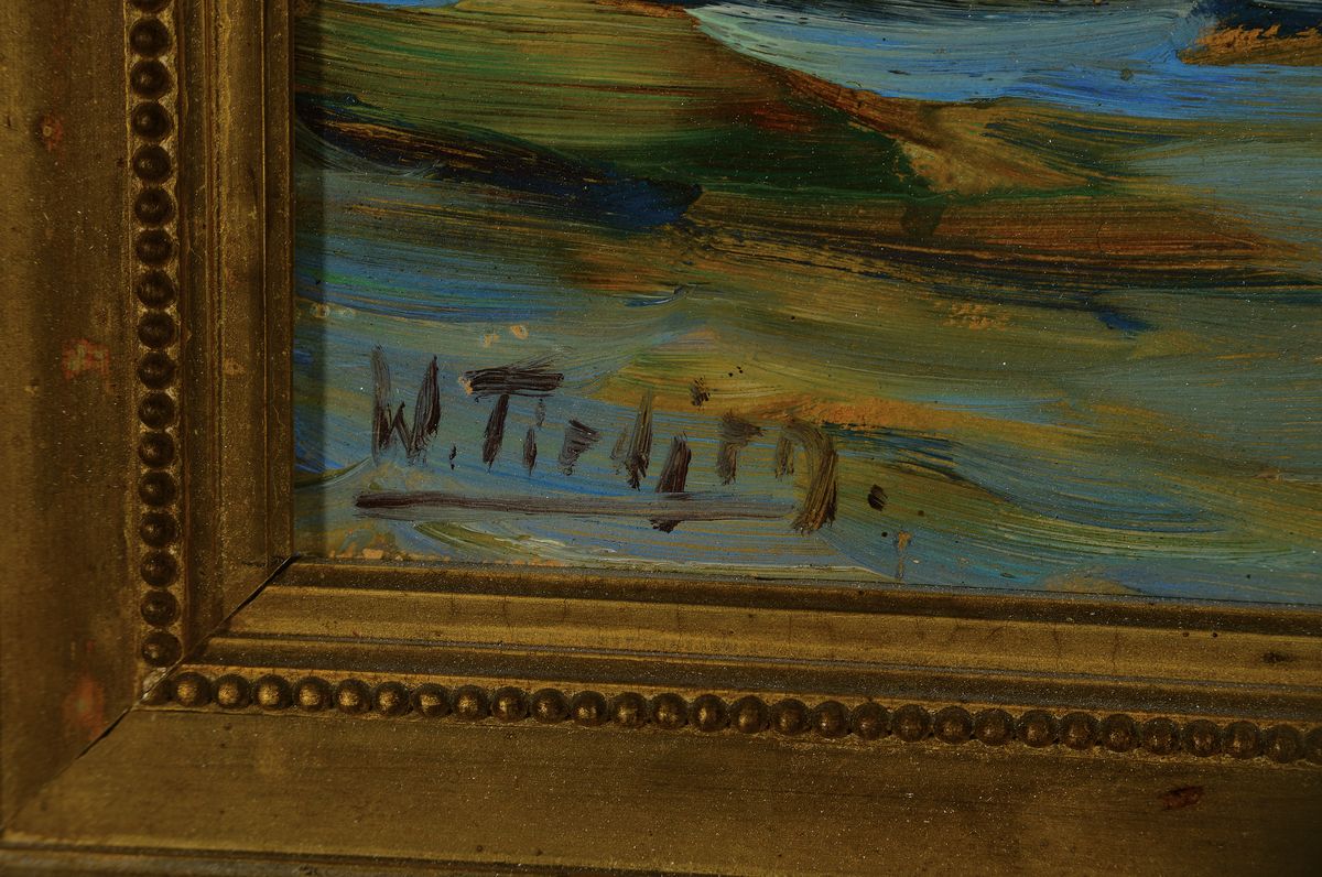Detail a: Willy Tiedjen, 1881 Hamburg-1950 München, Studium an der Akademie München, Schüler des Heinrich von Zügel, hier: Enten auf dem Teich, ...