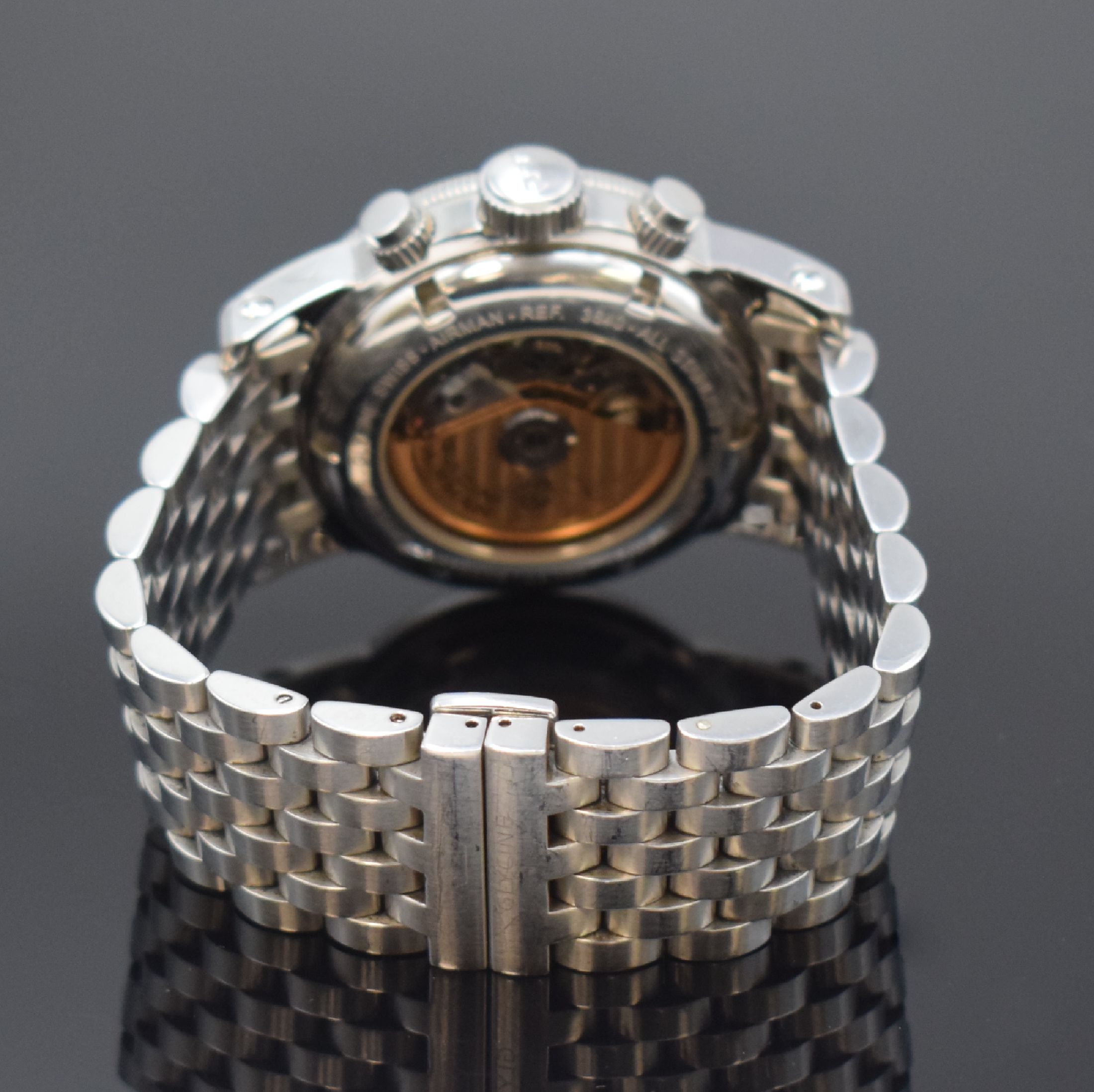 Detail b: GLYCINE Herrenarmbanduhr Airman Referenz 3840, Automatik, Schweiz um 2011, Edelstahlgeh. inkl. Gliederband m. dopp. Faltschl., Boden, Krone und ...