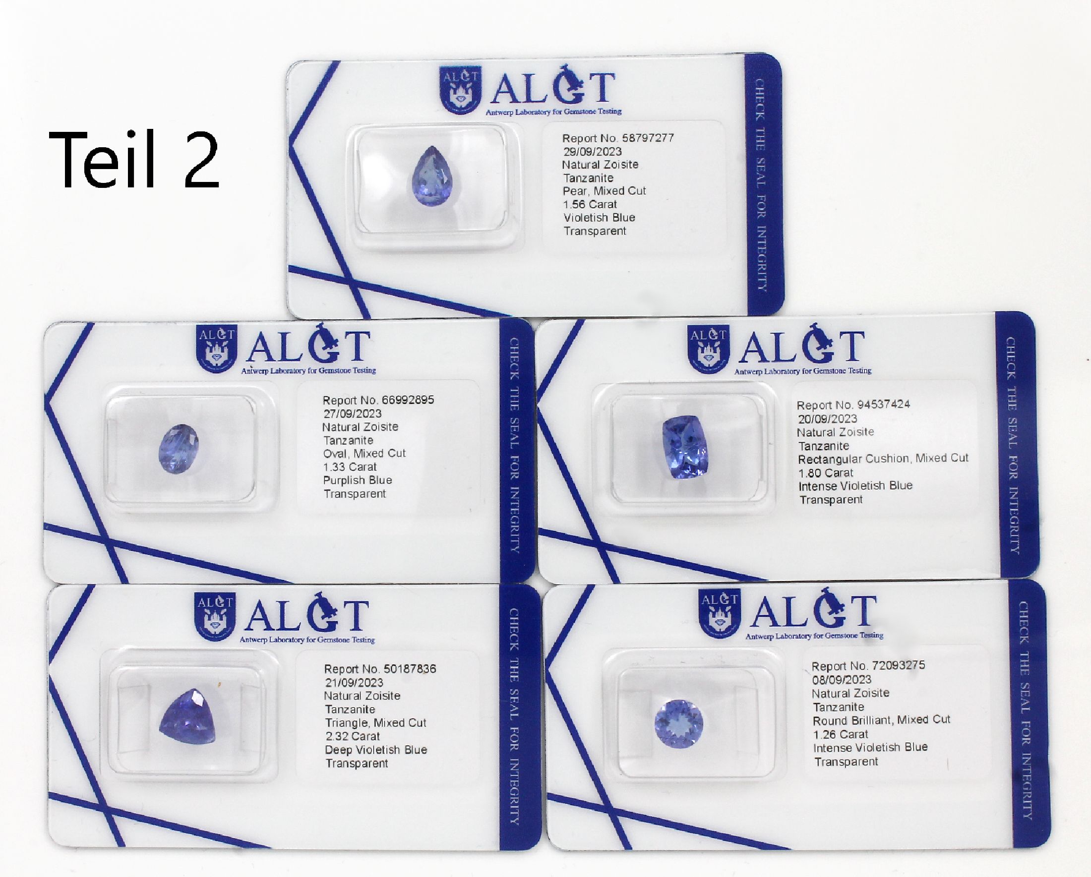 Detail a: Konvolut 10 Tansanite: 1 x Tropfenform ca. 1.39 ct, intense violetishblue; 1 x Tropfenform ca. 1.56 ct, violetish blue; 1 x ovalfacett. ca. 1.03 ct ...