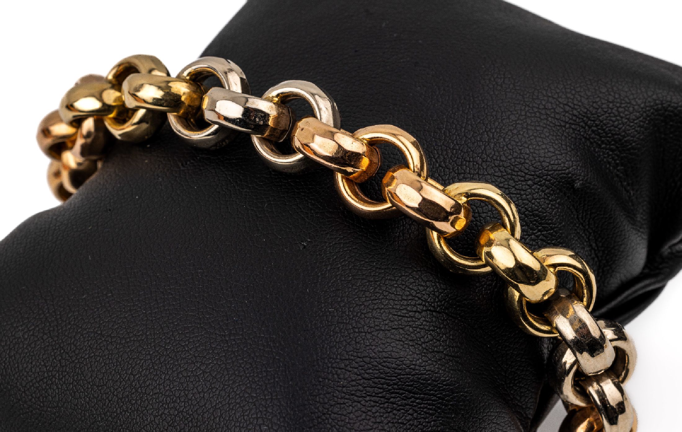14 kt Gold Armband, GG/WG/RG 585/000, Design Erbskette, L. ca. 20 cm, ca. 30.6 g, gr. Karabinerschließe