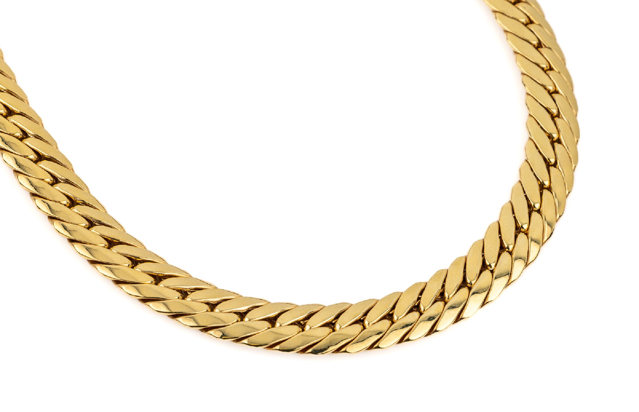 14 kt Gold Collier, GG 585/000, B. ca. 1 cm, L. ca. 45 cm, Kastenschloss mit Sicherheitsacht, ca. 47.8 g