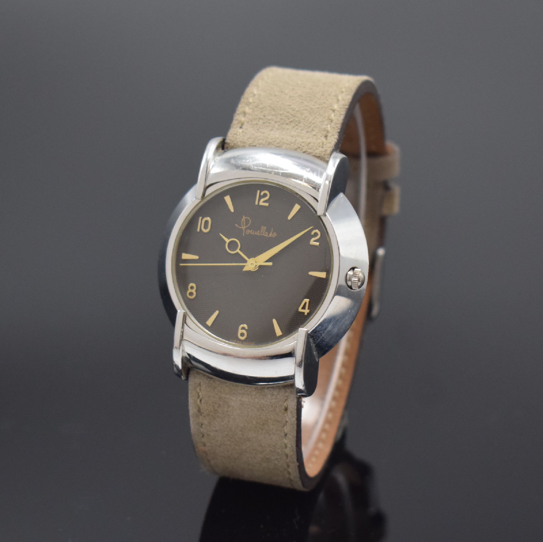 POMELLATO Armbanduhr in Stahl, Schweiz um 2015, Automatik, gedr. Geh., guill. schwarzes Zifferbl., aufges. gold. Indizes, gold. Zeiger, rhod. Werk GP ...