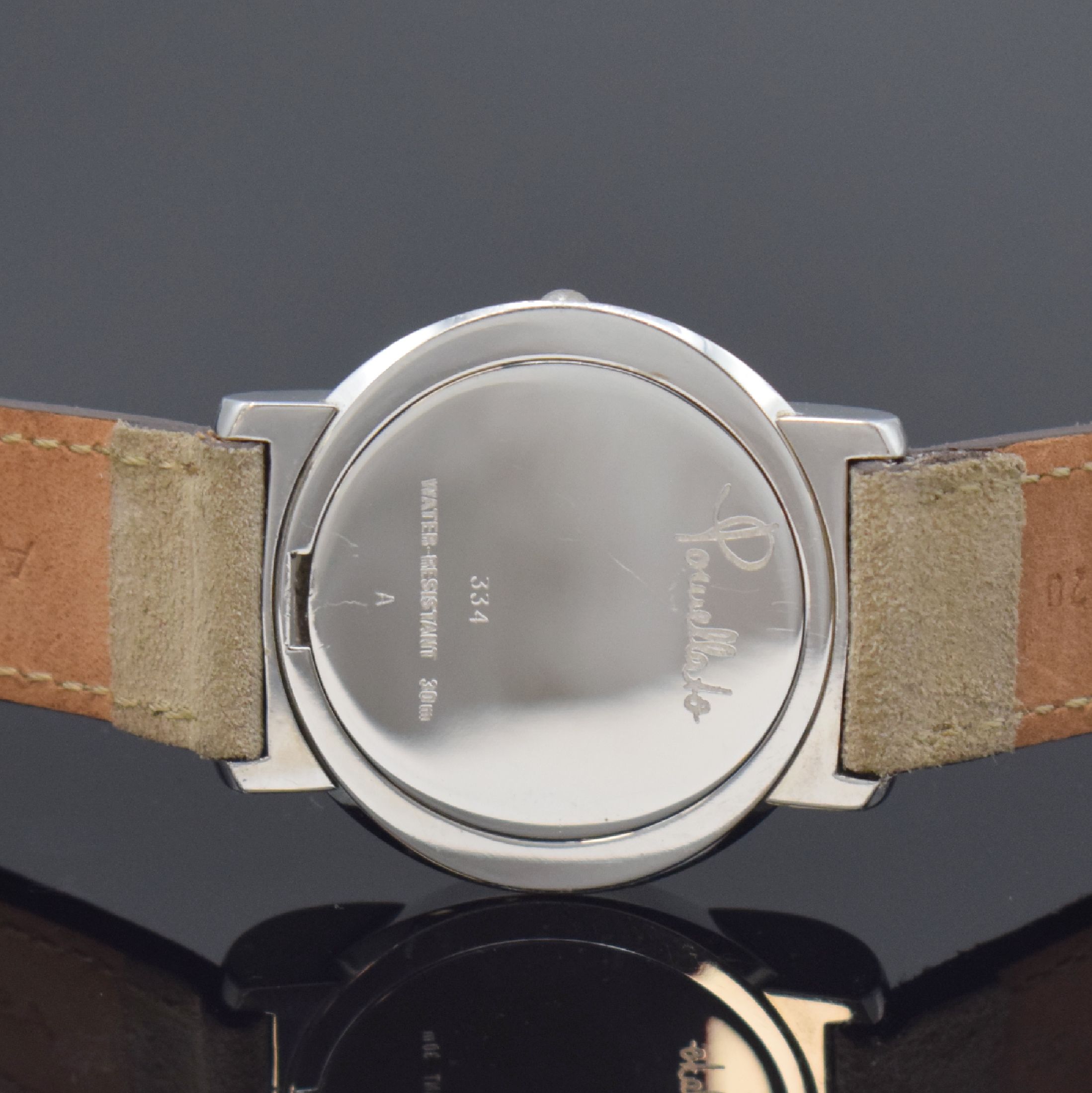 Detail c: POMELLATO Armbanduhr in Stahl, Schweiz um 2015, Automatik, gedr. Geh., guill. schwarzes Zifferbl., aufges. gold. Indizes, gold. Zeiger, rhod. Werk GP ...