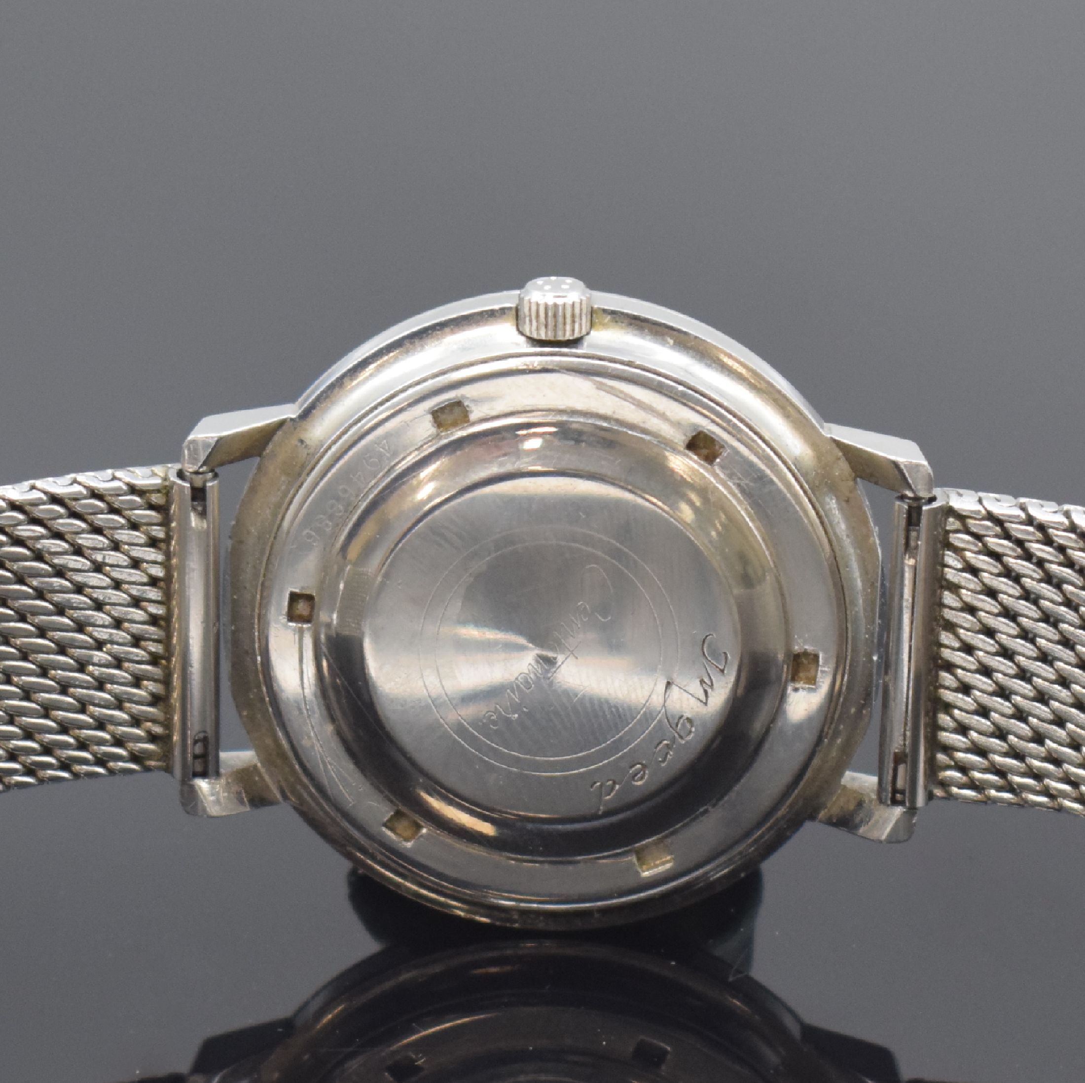 Detail c: ETERNA Centenaire 61 Herrenarmbanduhr in Stahl, Schweiz um 1961, Automatik, verschr. Geh., Boden m. Widmungsgrav. dell., orig. Glas u. Krone, silb. ...