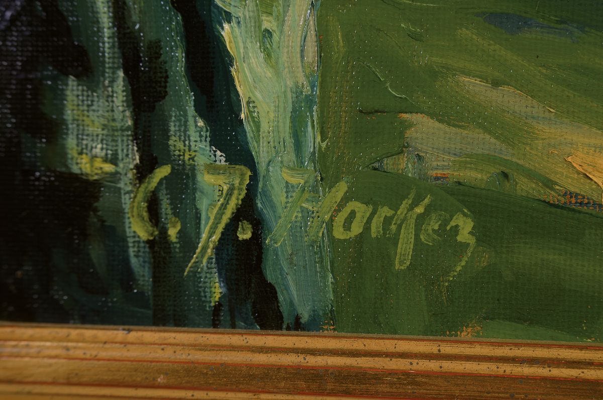 Detail a: C.J. Hacker, deutscher Tiermaler des frühen 20. Jh., 3 Rabenvögel auf einem Ast, Öl/Masonit, links unten signiert, 58x48 cm, Rahmen 76x68 cm
