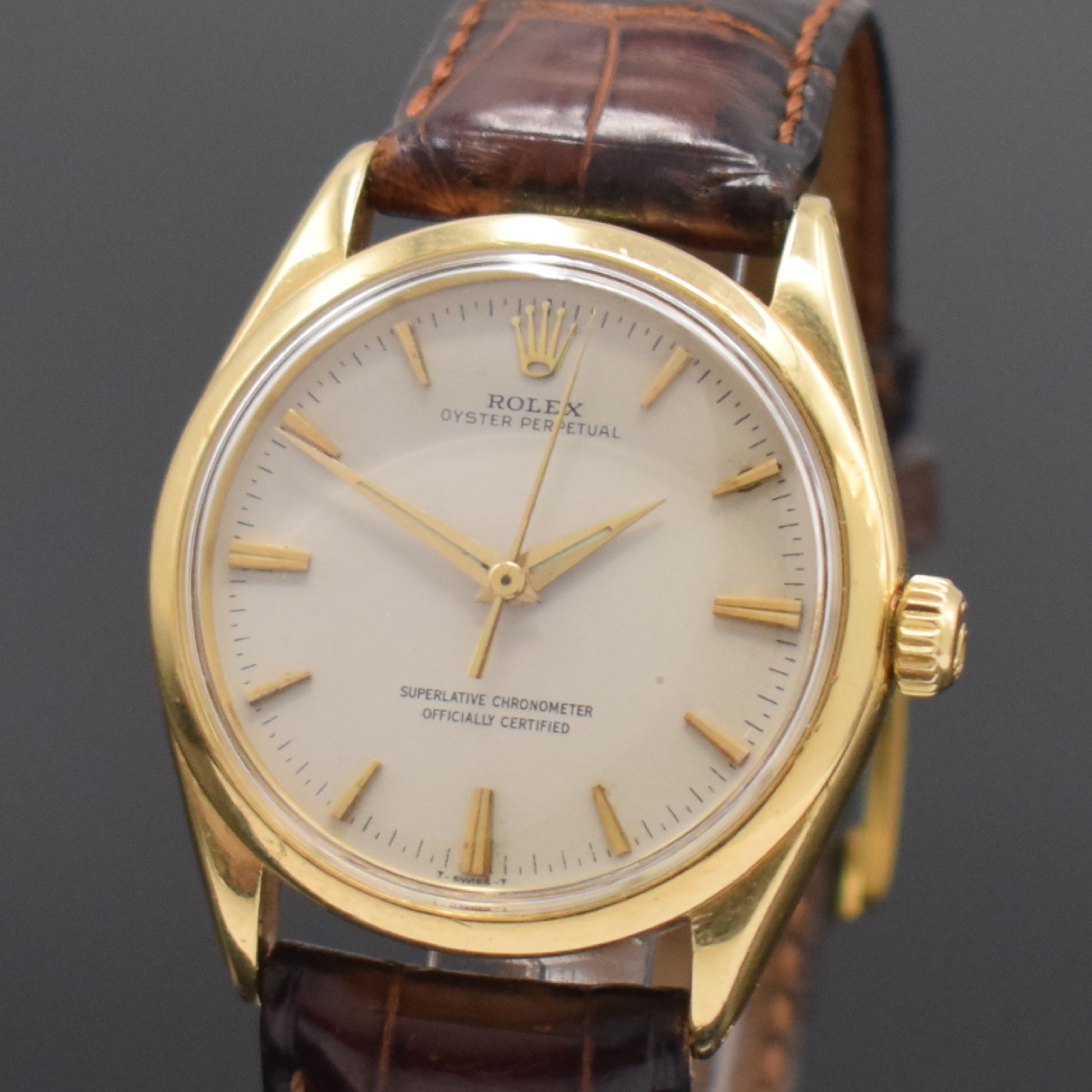 Detail a: ROLEX Oyster Chronometer Referenz 1005 Armbanduhr in GG 750/000, Schweiz um 1964, Automatik, Oystergeh. m. glatter Lünette, Boden dell., Krone ...
