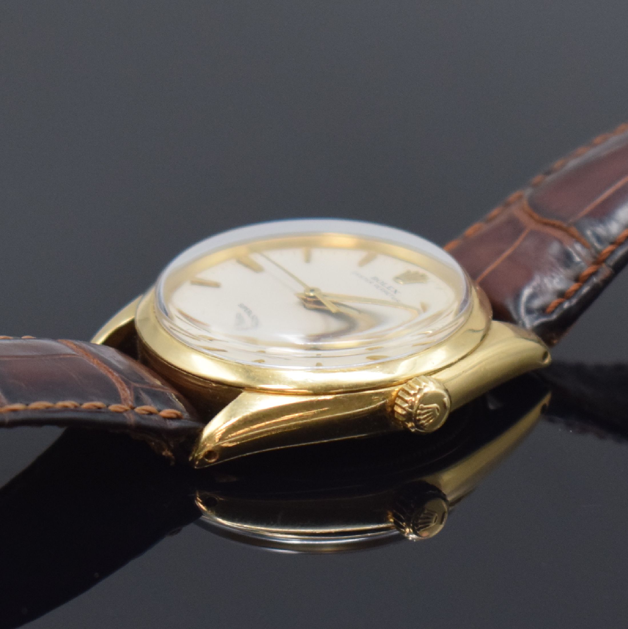 Detail b: ROLEX Oyster Chronometer Referenz 1005 Armbanduhr in GG 750/000, Schweiz um 1964, Automatik, Oystergeh. m. glatter Lünette, Boden dell., Krone ...