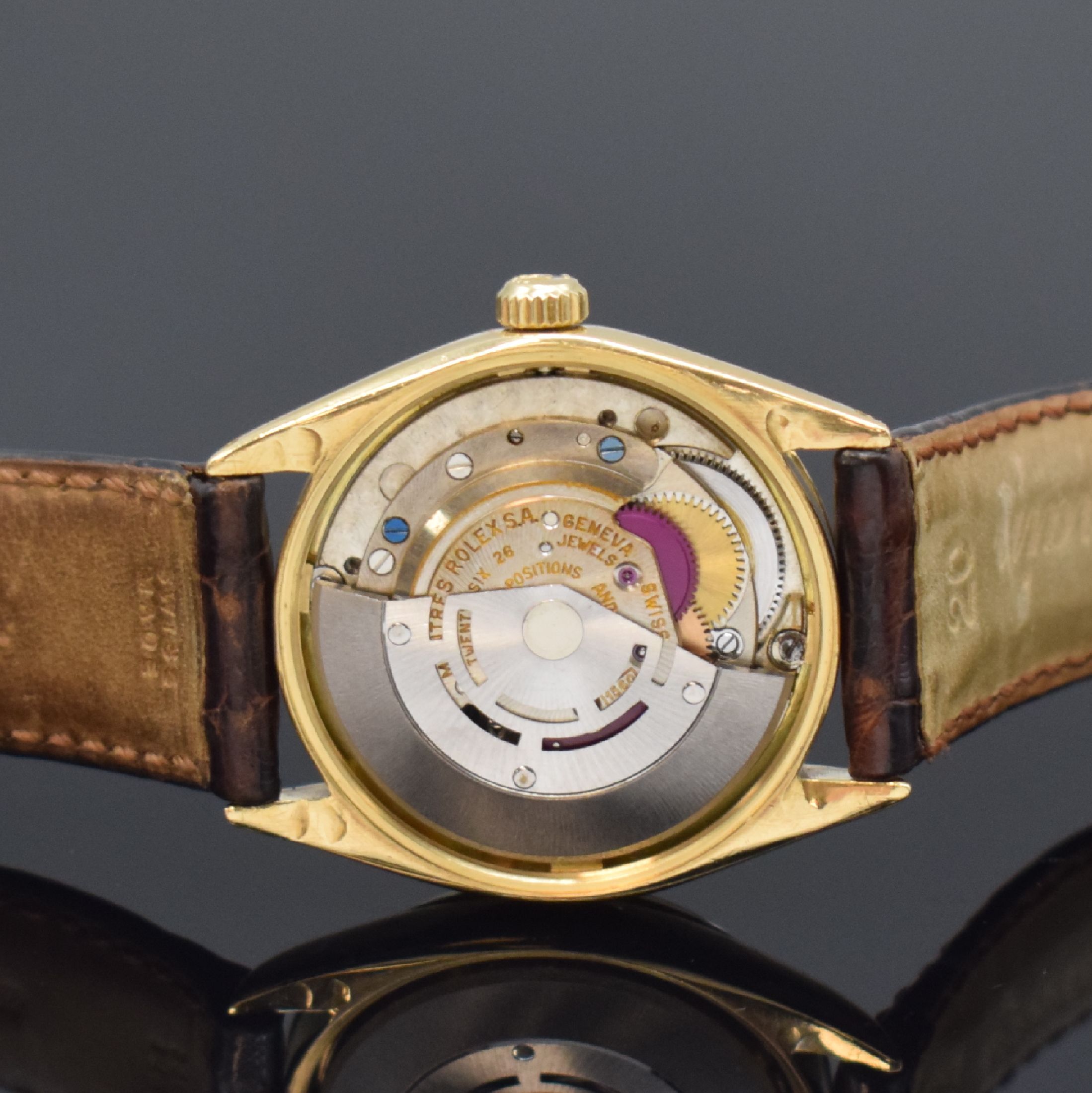 Detail d: ROLEX Oyster Chronometer Referenz 1005 Armbanduhr in GG 750/000, Schweiz um 1964, Automatik, Oystergeh. m. glatter Lünette, Boden dell., Krone ...