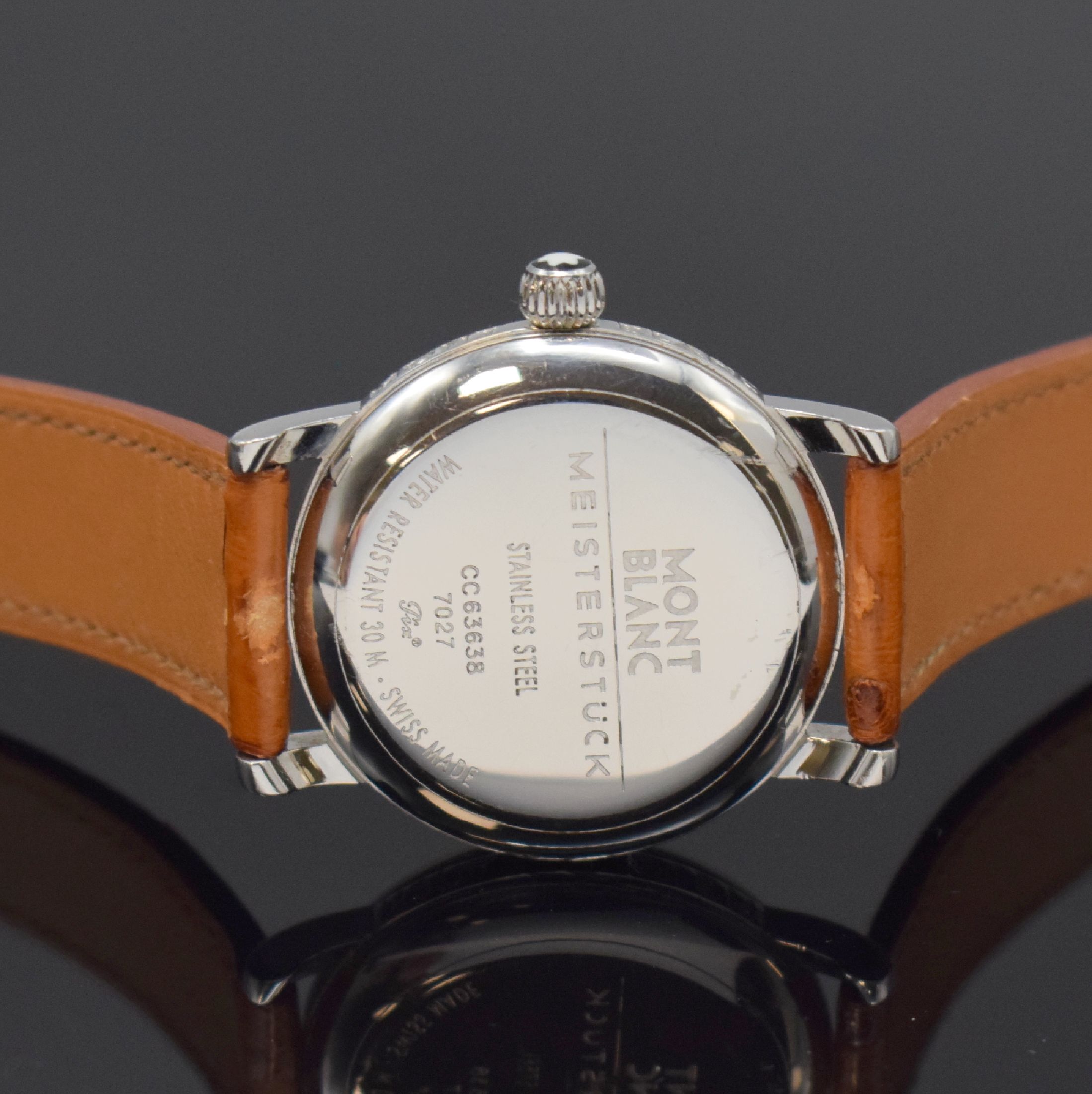 Detail d: MONTBLANC Meisterstück Armbanduhr in Stahl Referenz 7027, Schweiz um 2010, quartz, gedr. Geh., Rand m. Gravur "MONTBLANC MEISTERSTÜCK", ...