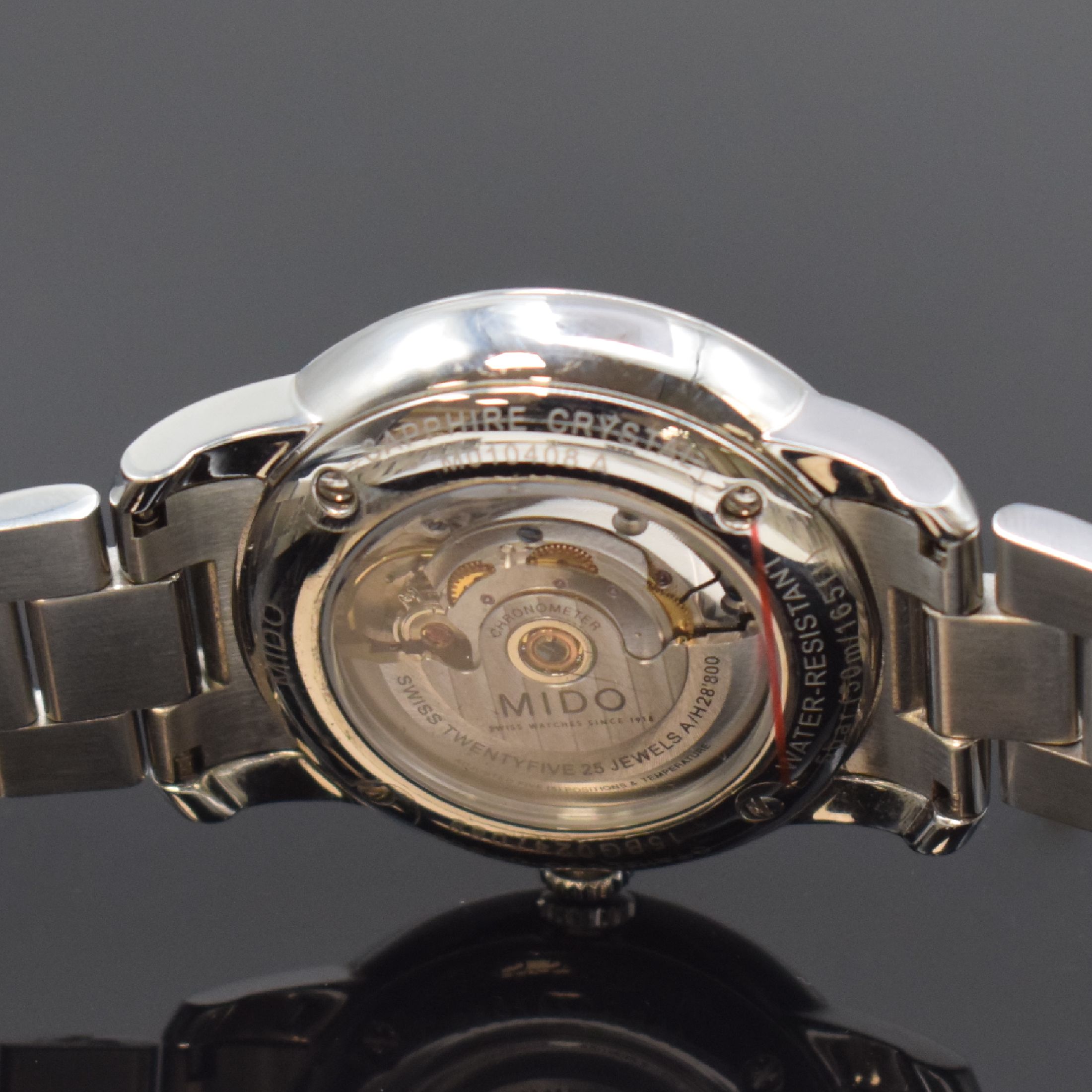 Detail e: MIDO Baroncelli Chronometer Armbanduhr in Stahl/Stahlband Referenz M010408A,, Schweiz um 2020, Automatik, beids. vergl. Geh., Boden 4-fach verschr., ...