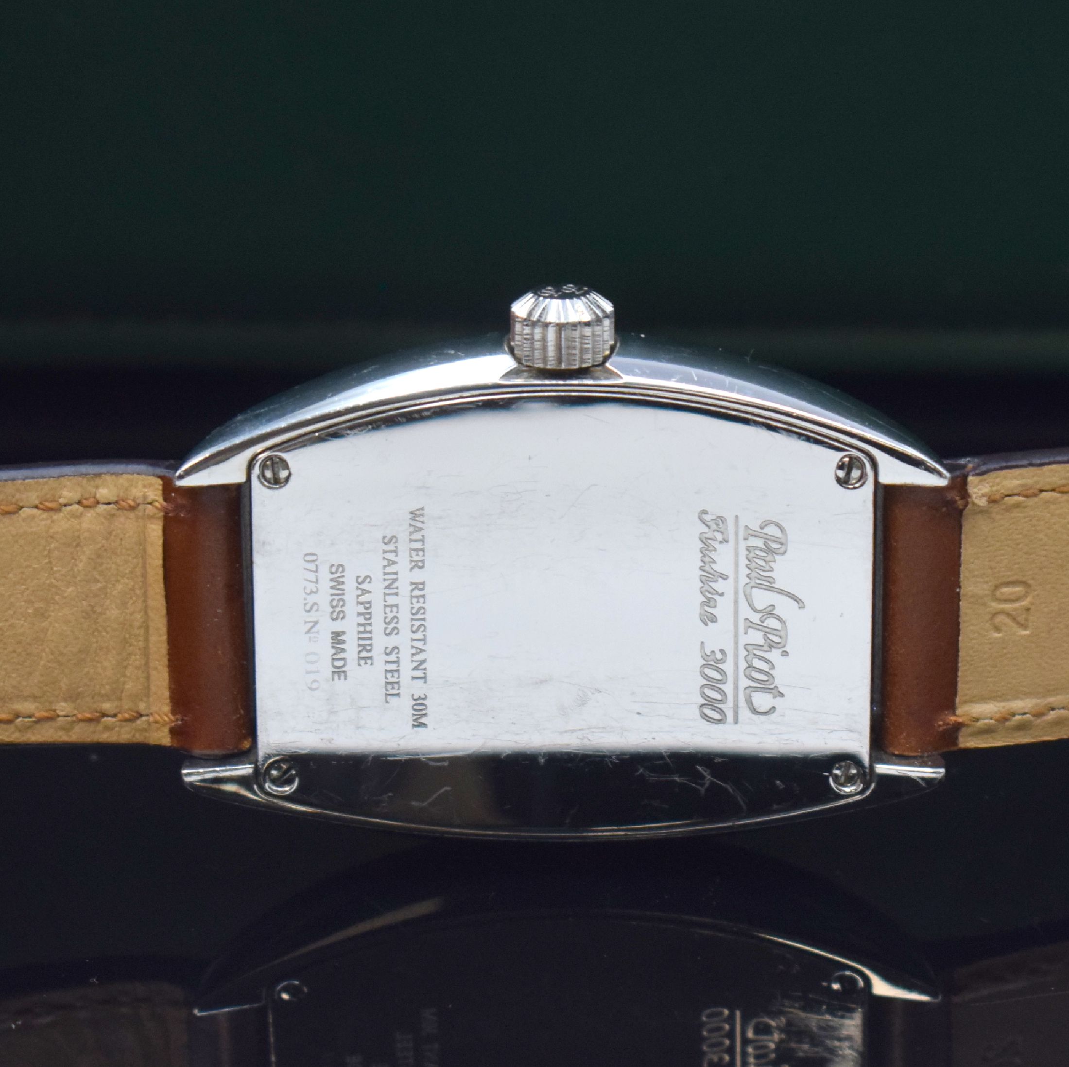 Detail c: PAUL PICOT Firshire 3000 Armbanduhr mit retrograder Sekunde, Schweiz um 2010, Automatik, 4-fach verschr. Tonneauförm. Edelstahlgeh., schwarzes ...