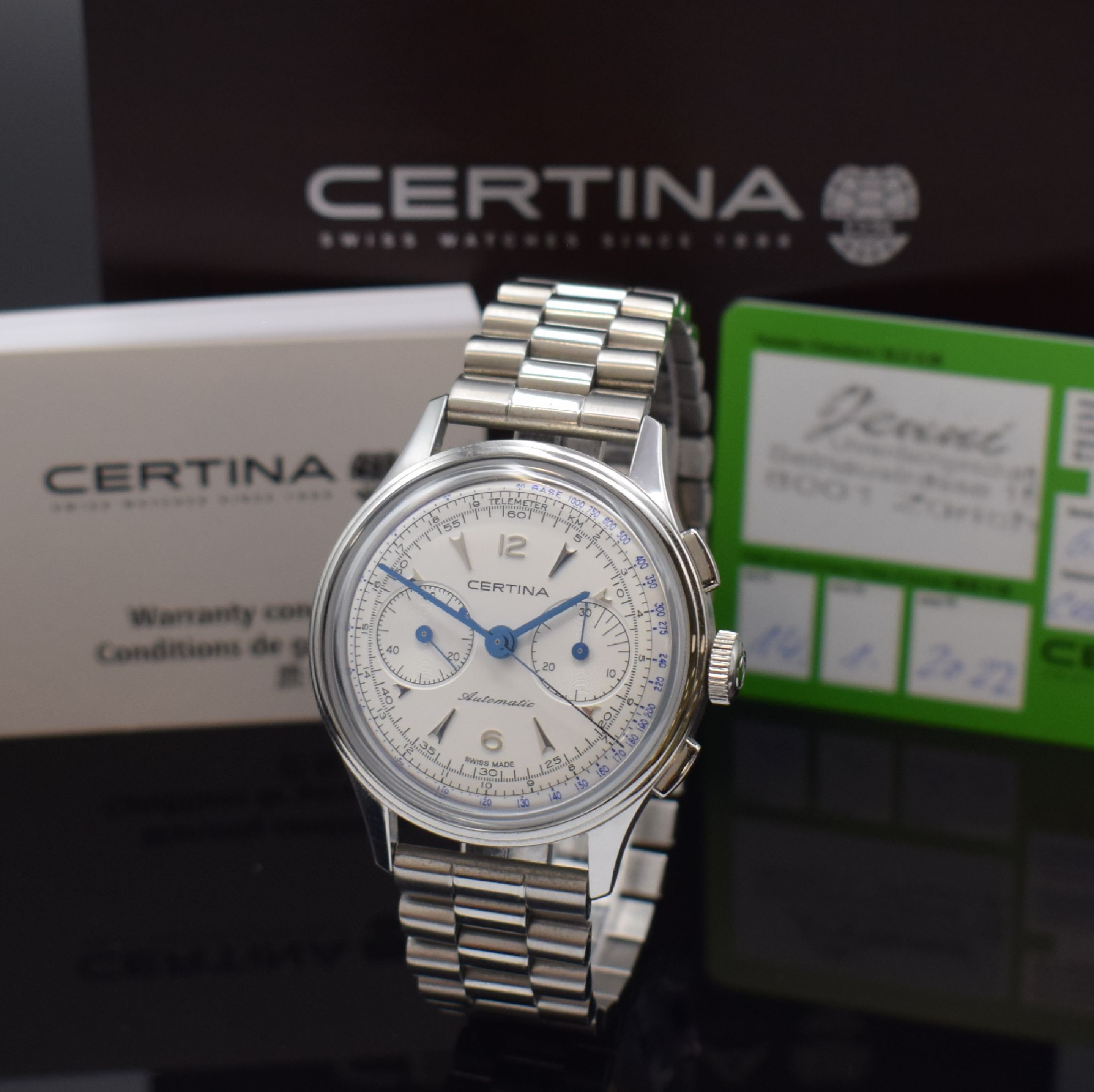 CERTINA Herrenchronograph in Stahl Referenz C038462A, Schweiz lt. orig. Papier verk. 2022, Automatik, 2-tlg. Geh. m. gewölbtem Saphirglas, Boden ...