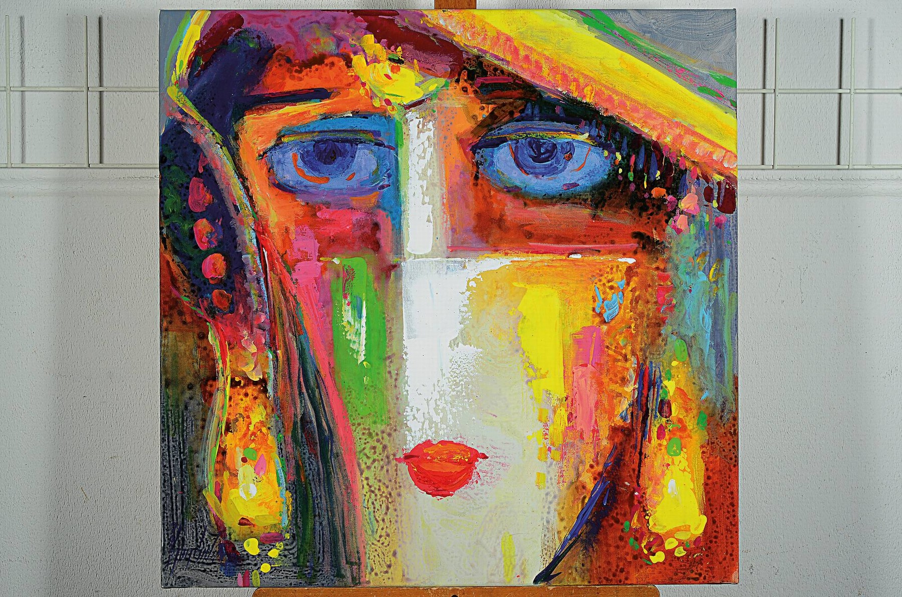 Detail k: Abbas al Mosawi, geb. 1952, Acryl/Lwd, "Abstrakter Kopf", links unten sign., dat. 21, ca. 70x70 cm, Abbas Al-Mosawi zählt zu den ...