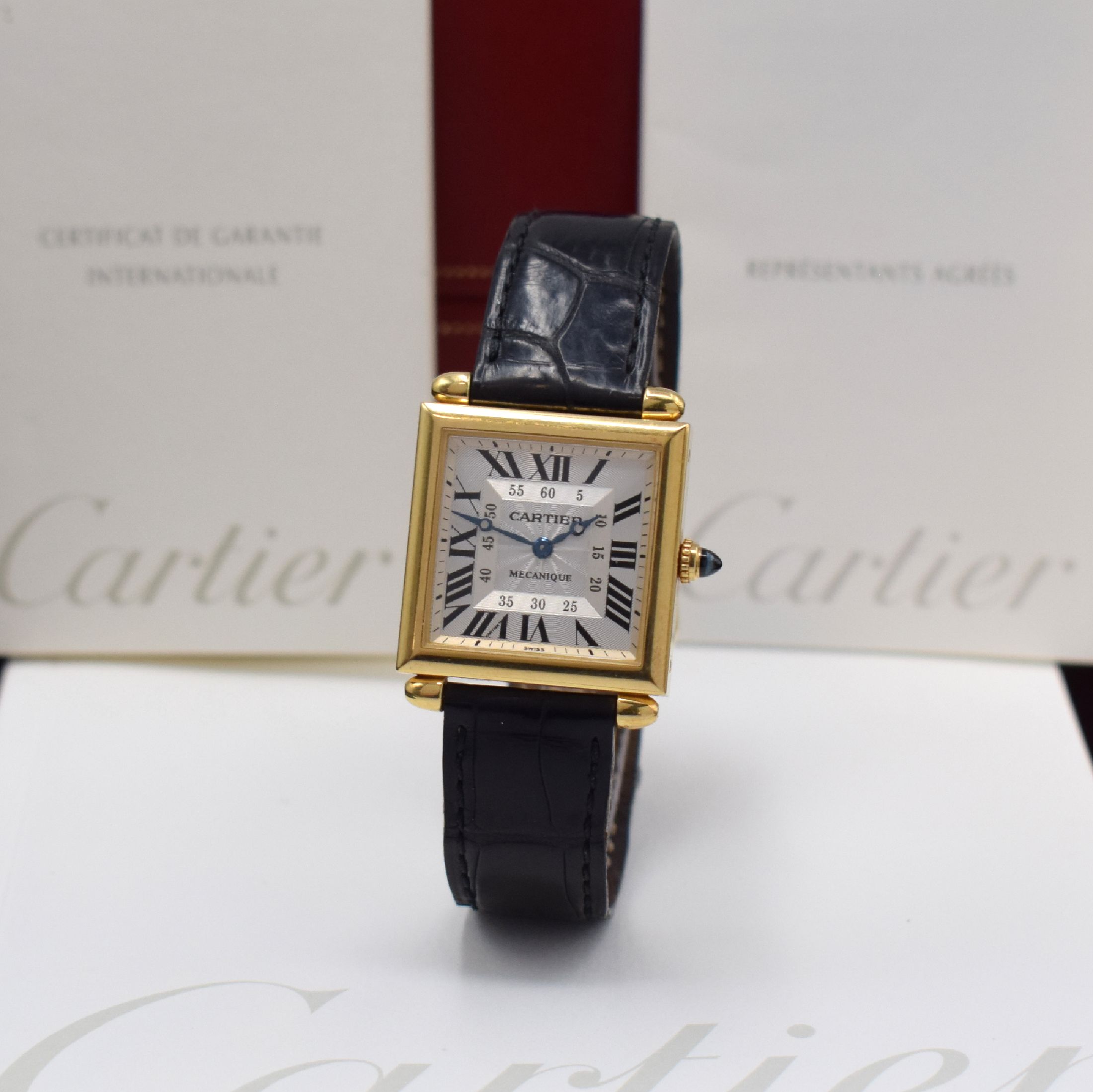 CARTIER seltene, auf 1997 Stück limitierte Armbanduhr Tank Obus Mecanique Referenz 2380, Handaufzug, 2-teil. GG 750/000 Geh. inkl. orig. Lederband ...