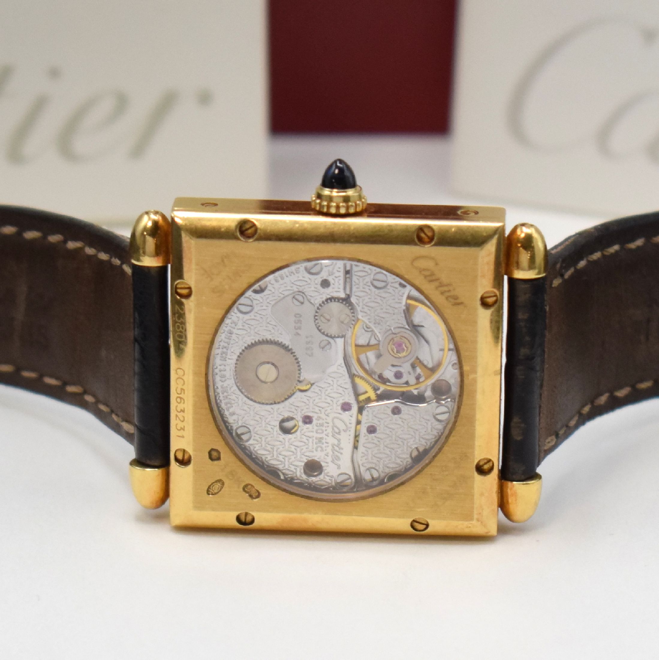 Detail d: CARTIER seltene, auf 1997 Stück limitierte Armbanduhr Tank Obus Mecanique Referenz 2380, Handaufzug, 2-teil. GG 750/000 Geh. inkl. orig. Lederband ...