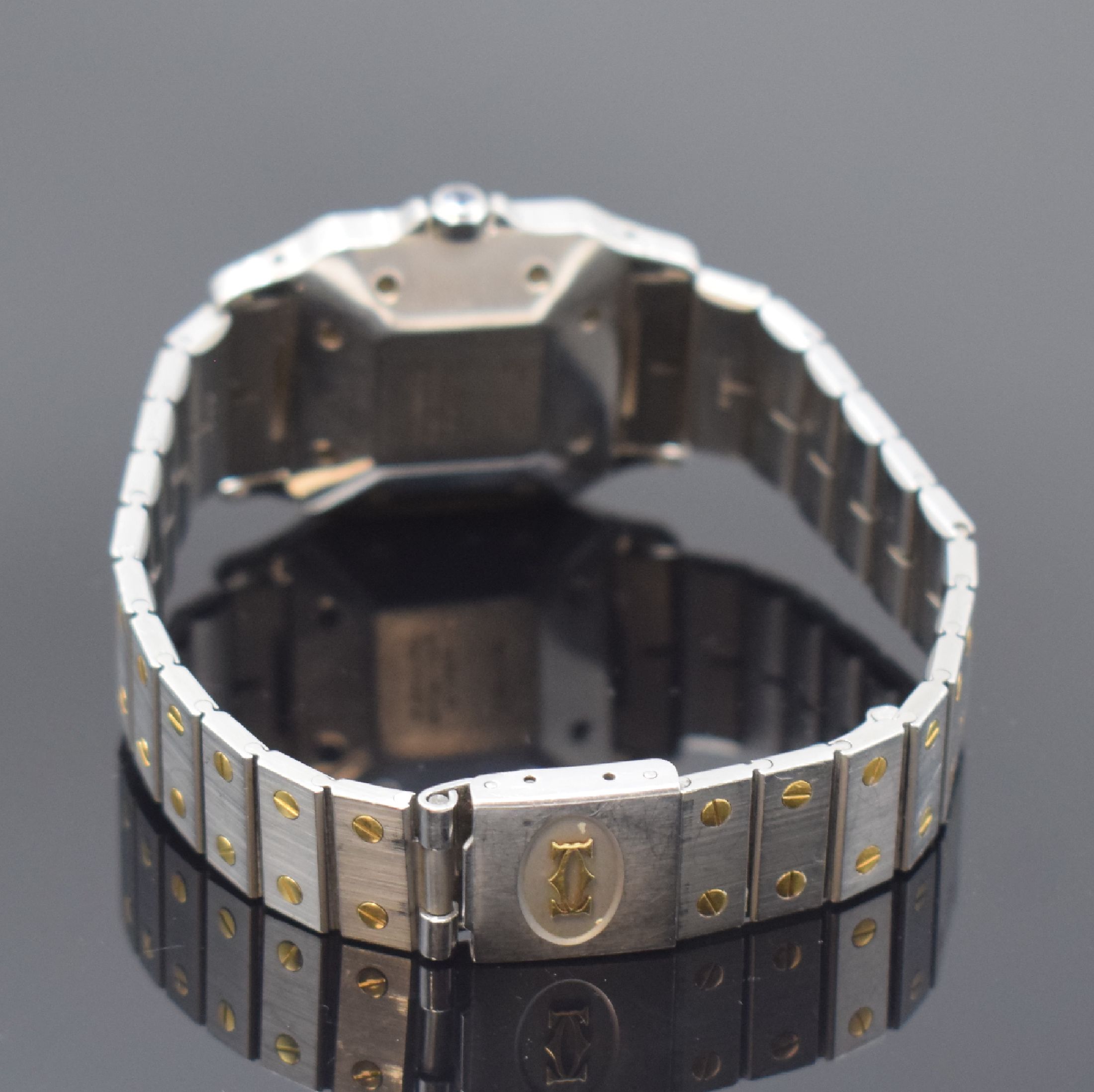 Detail b: CARTIER Santos Herrenarmbanduhr, Schweiz um 1985, Automatik, Edelstahl/Gold kombiniert inkl. Gliederband m. Faltschl., Monocoque- Geh., Lünette ...