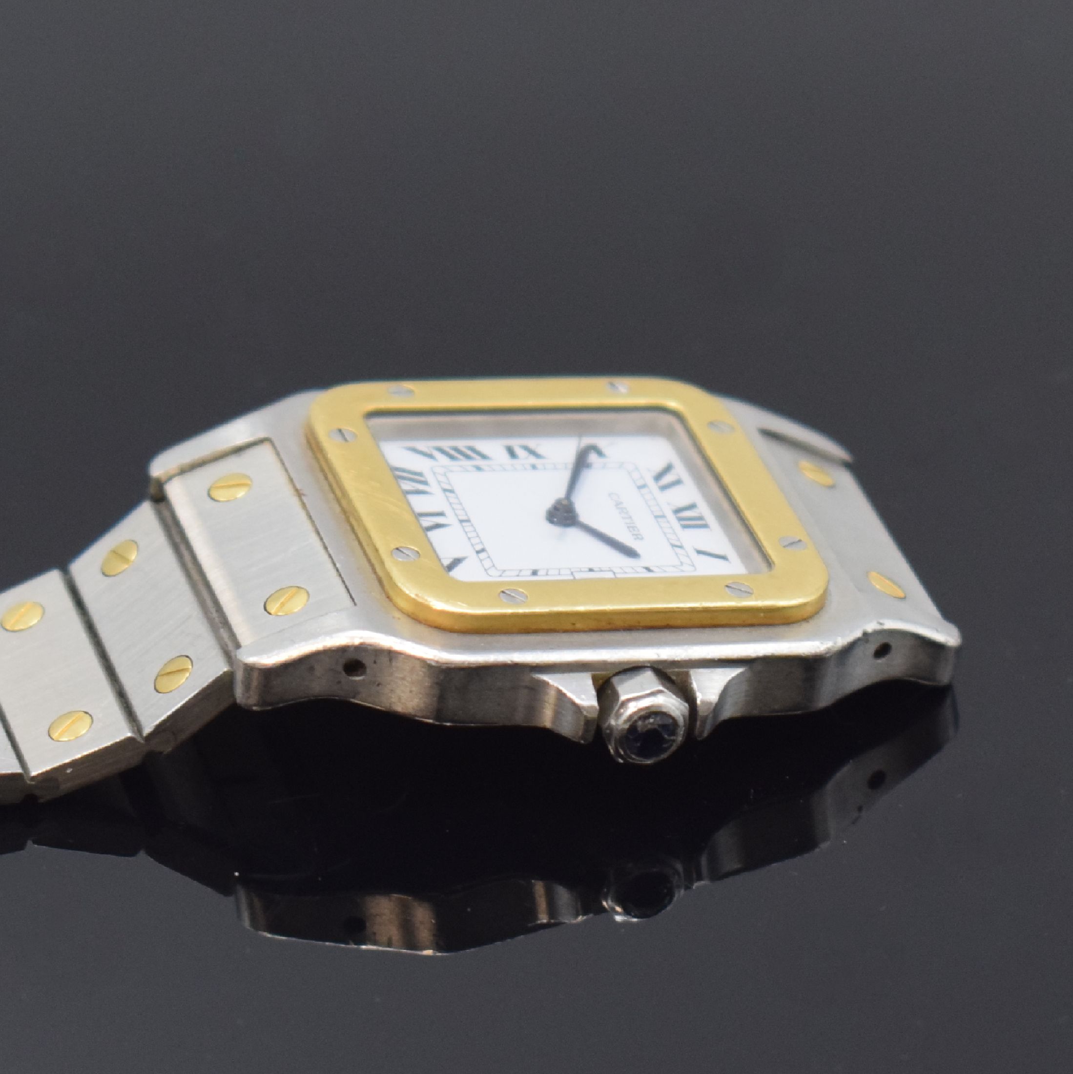 Detail c: CARTIER Santos Herrenarmbanduhr, Schweiz um 1985, Automatik, Edelstahl/Gold kombiniert inkl. Gliederband m. Faltschl., Monocoque- Geh., Lünette ...