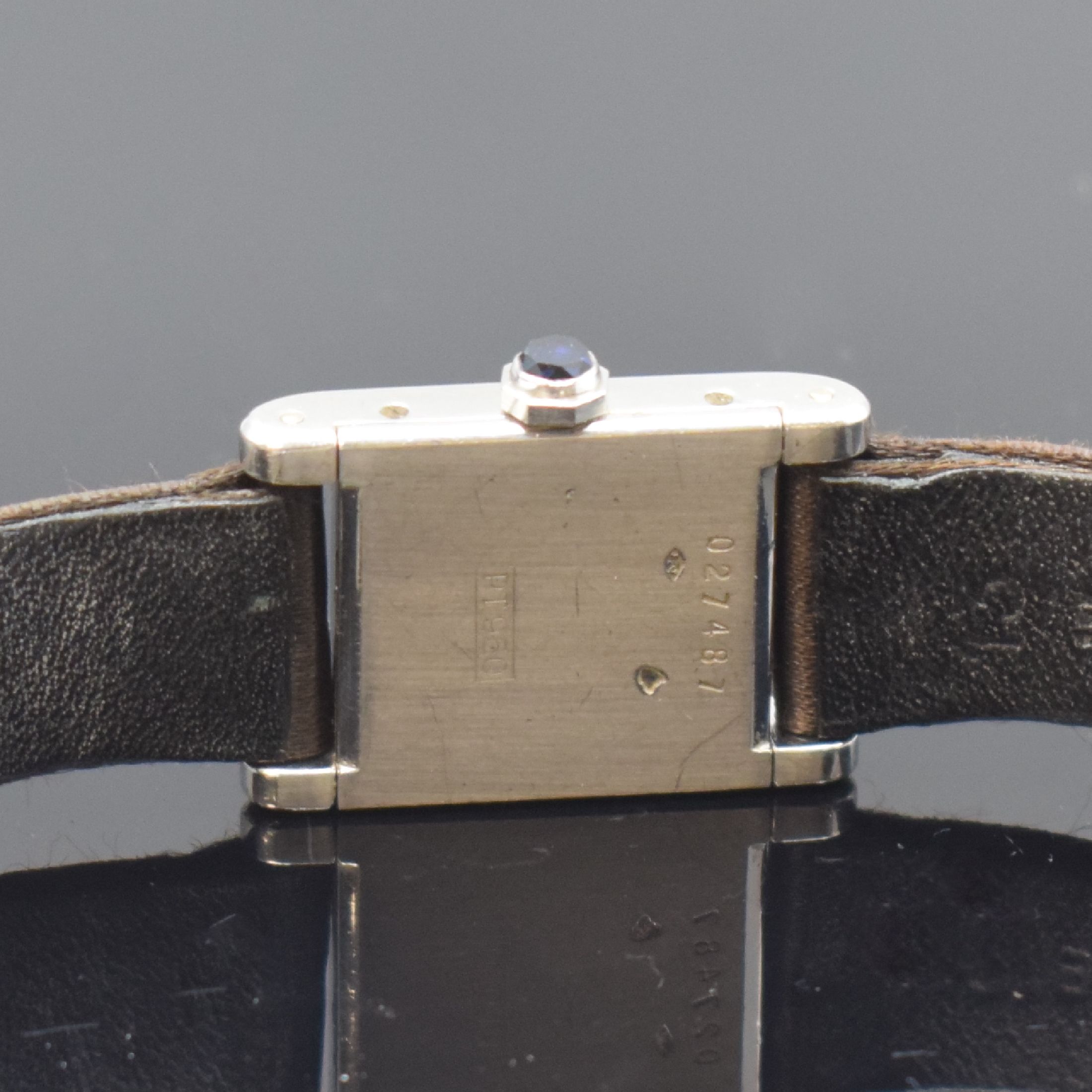 Detail d: CARTIER Paris Mini Tank seltene Damenarmbanduhr in Platin, Frankreich/ Schweiz um 1970, Handaufzug, 2-teil. Gehäuse seitl. 4-fach verschr., ...