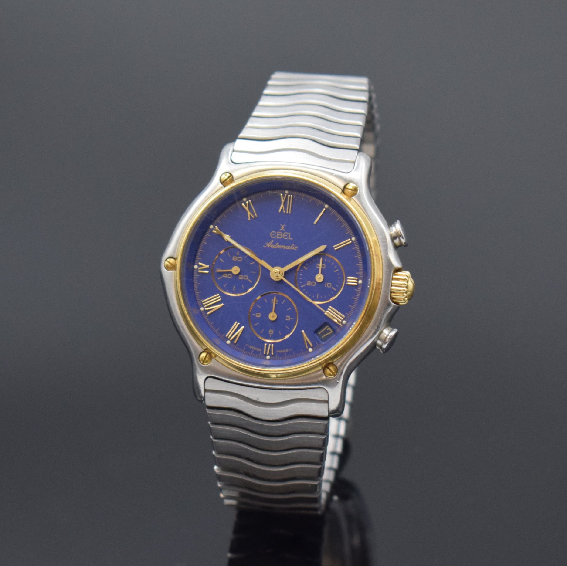 EBEL Herrenchronograph mit El Primero Werk in Stahl/Gold Referenz 1134901, Schweiz um 1990, Automatik, Boden aufgedr., orig. Wellengliederband m. ...
