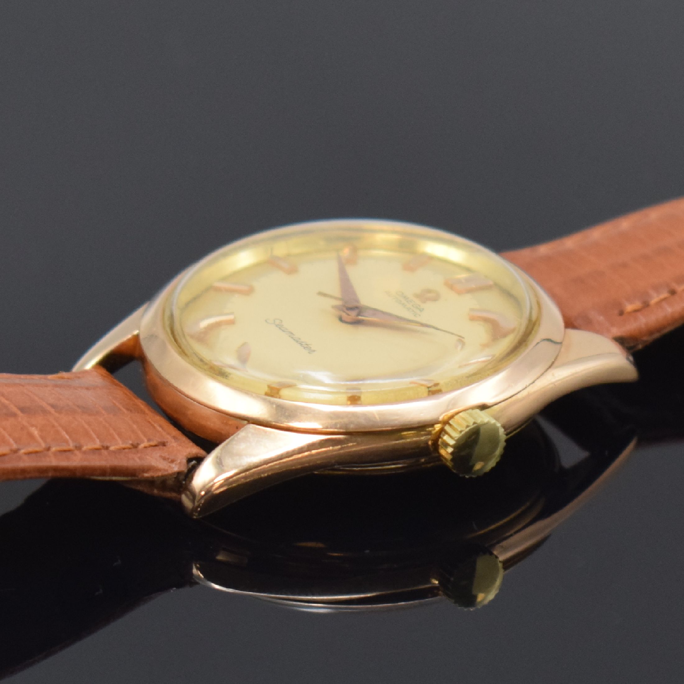 Detail b: OMEGA Seamaster "Big Logo" seltene Herrenarmbanduhr Referenz 2575 SC in RG 750/000, Automatik, Schweiz um 1958, Boden aufgedr., ...