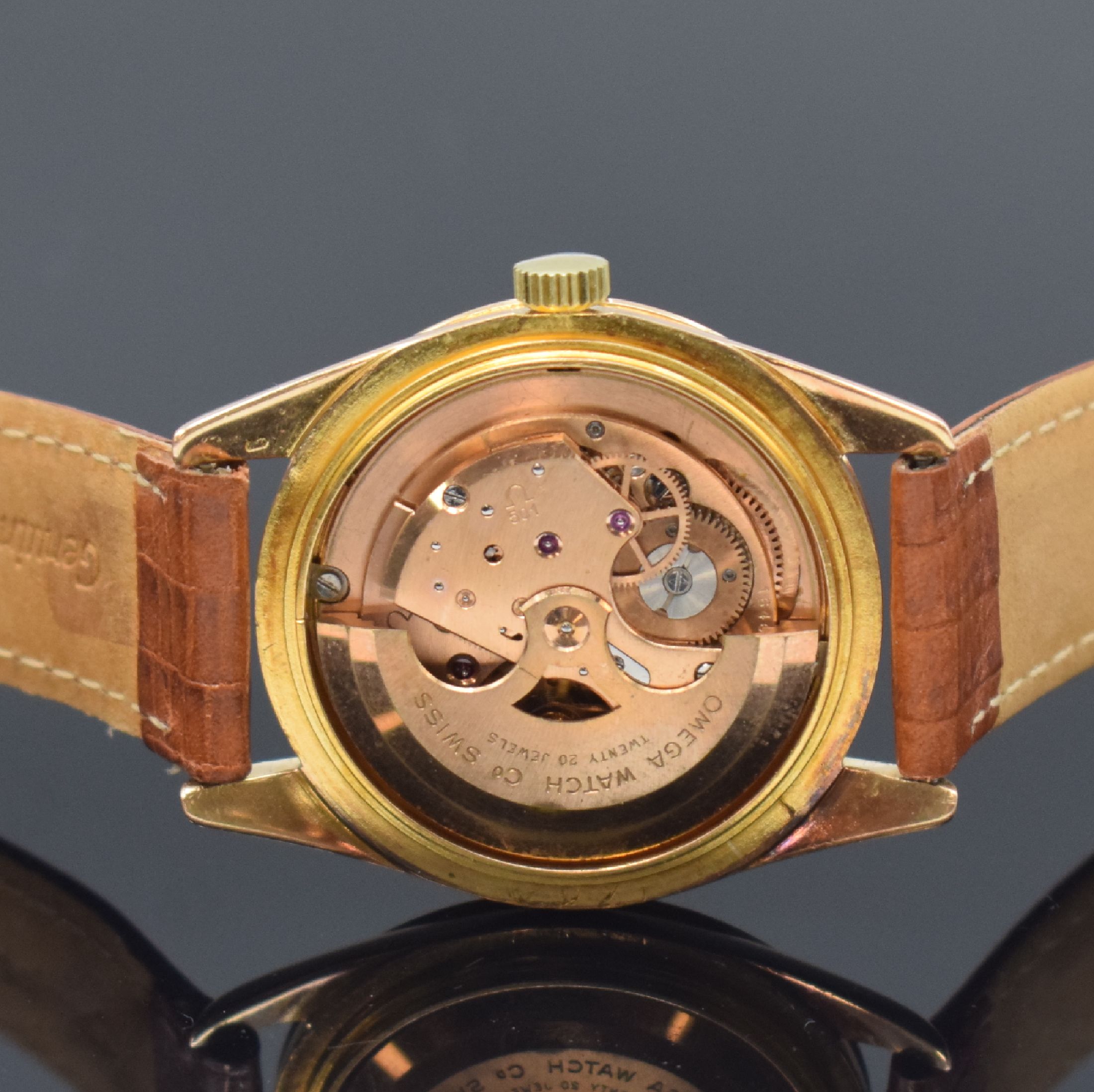 Detail d: OMEGA Seamaster "Big Logo" seltene Herrenarmbanduhr Referenz 2575 SC in RG 750/000, Automatik, Schweiz um 1958, Boden aufgedr., ...