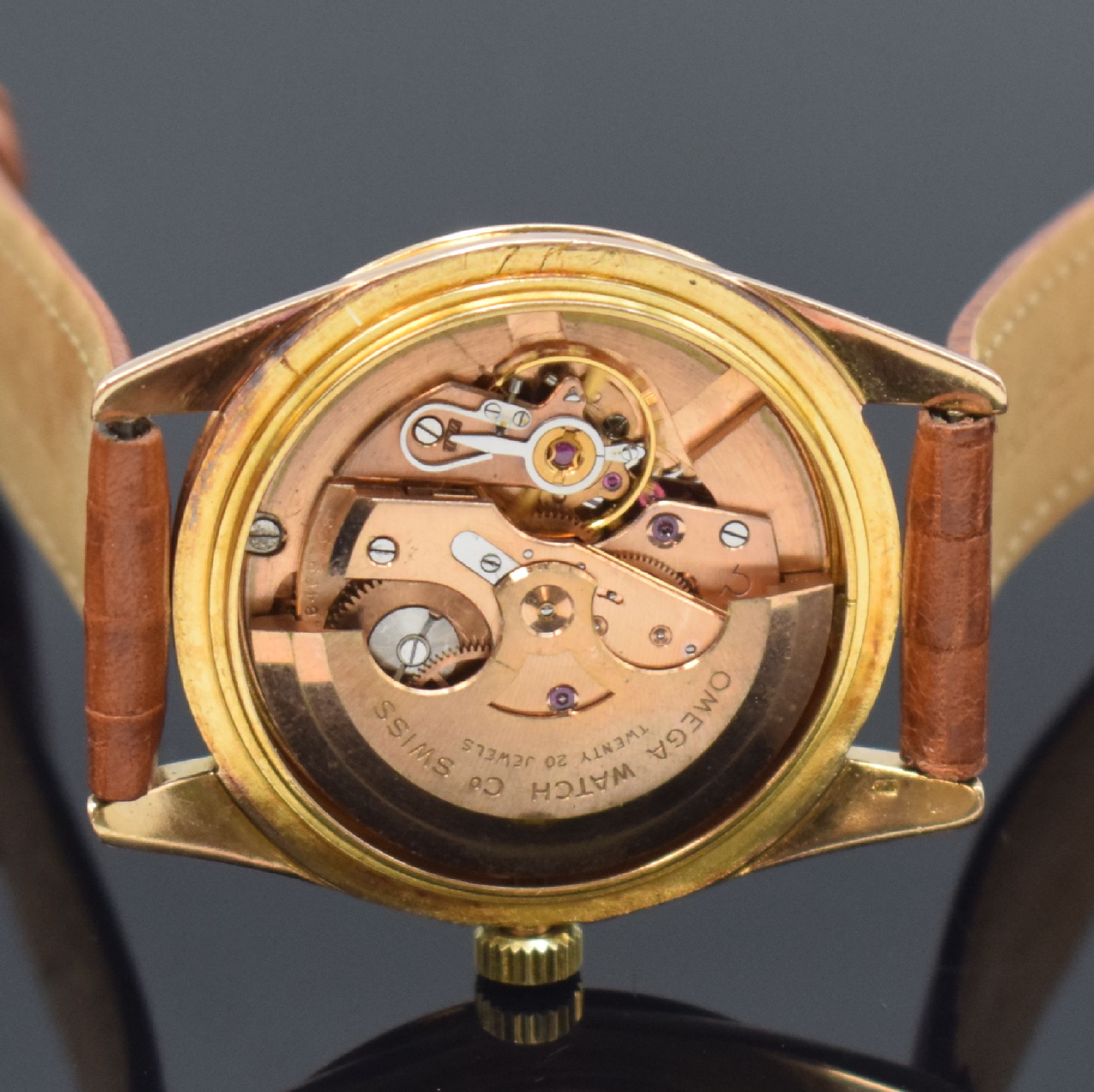 Detail e: OMEGA Seamaster "Big Logo" seltene Herrenarmbanduhr Referenz 2575 SC in RG 750/000, Automatik, Schweiz um 1958, Boden aufgedr., ...