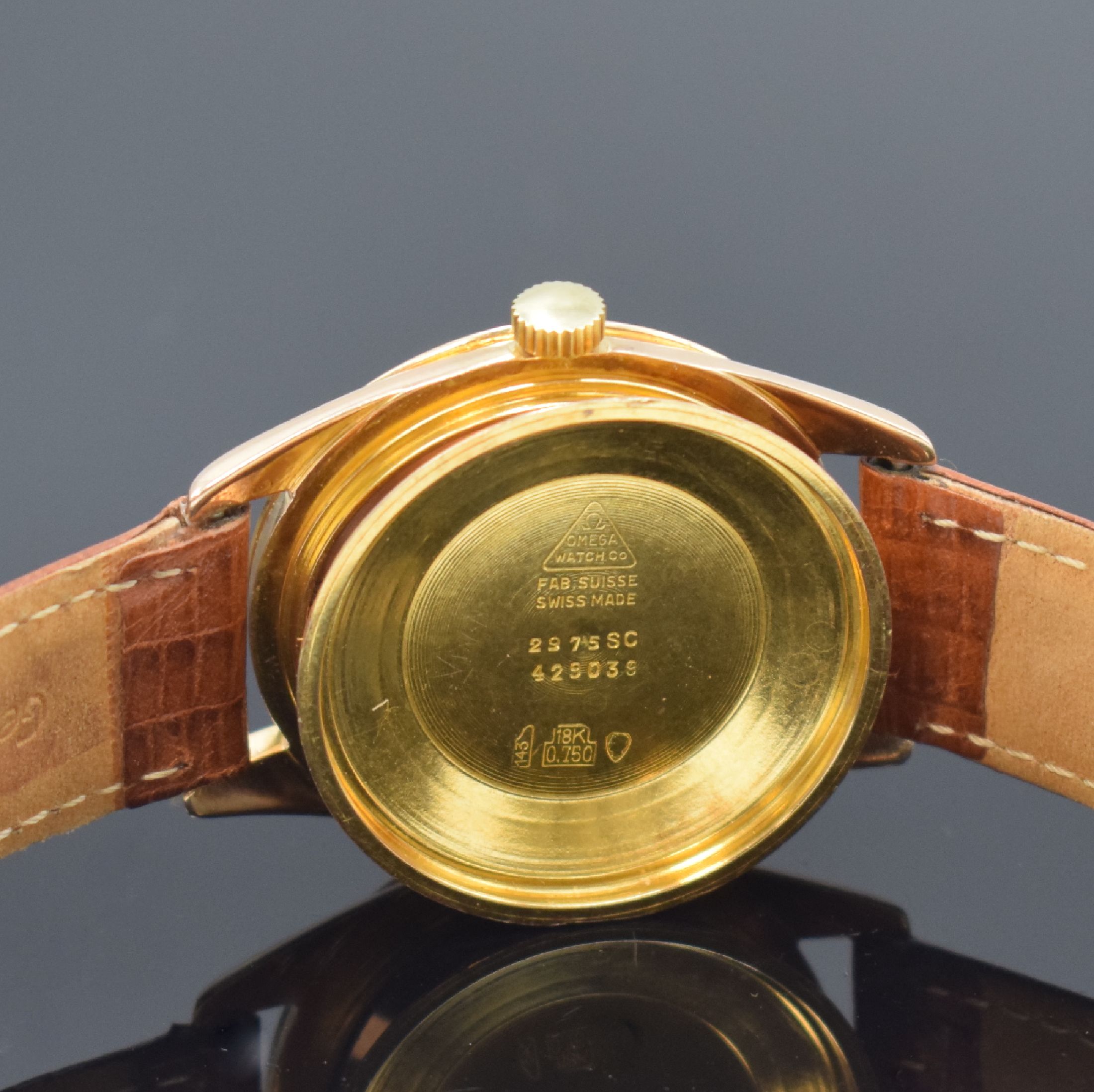 Detail f: OMEGA Seamaster "Big Logo" seltene Herrenarmbanduhr Referenz 2575 SC in RG 750/000, Automatik, Schweiz um 1958, Boden aufgedr., ...