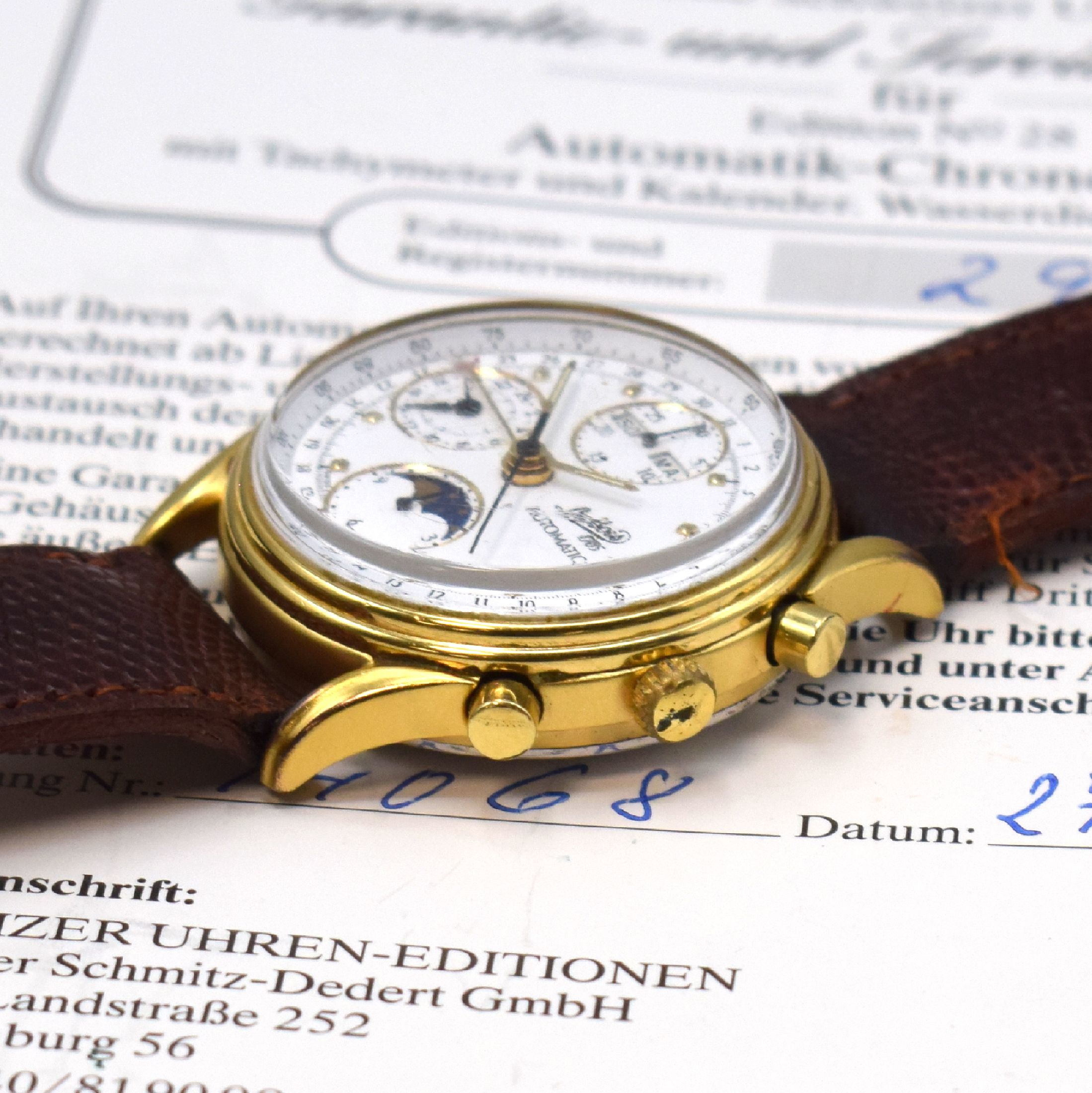 Detail b: DUBOIS auf 649 Stück limitierte Herrenarmbanduhr mit Chronograph und Vollkalender, Schweiz verk. lt. beil. Garantiezertifikat 09/1991, Automatik, ...