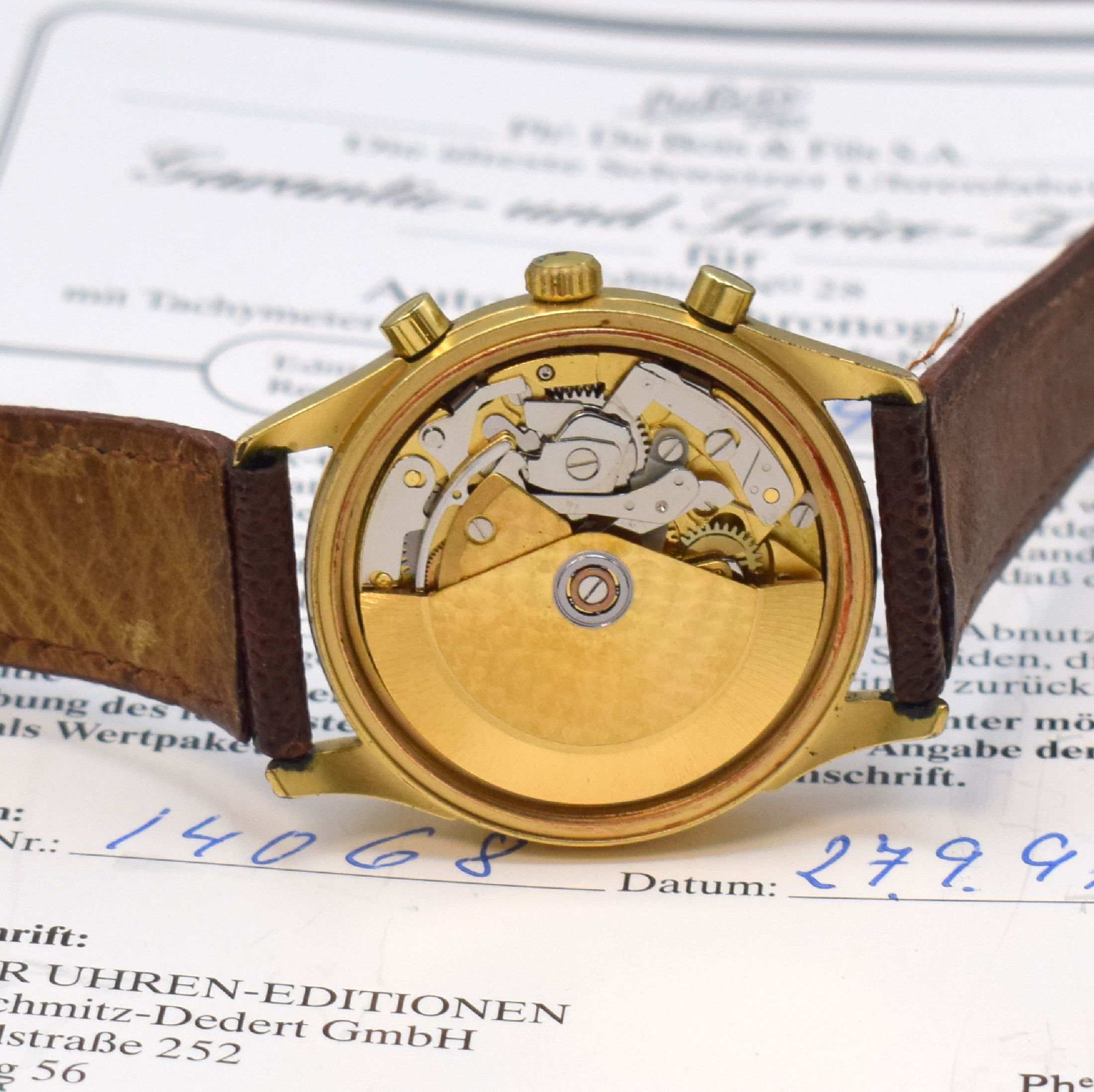 Detail e: DUBOIS auf 649 Stück limitierte Herrenarmbanduhr mit Chronograph und Vollkalender, Schweiz verk. lt. beil. Garantiezertifikat 09/1991, Automatik, ...