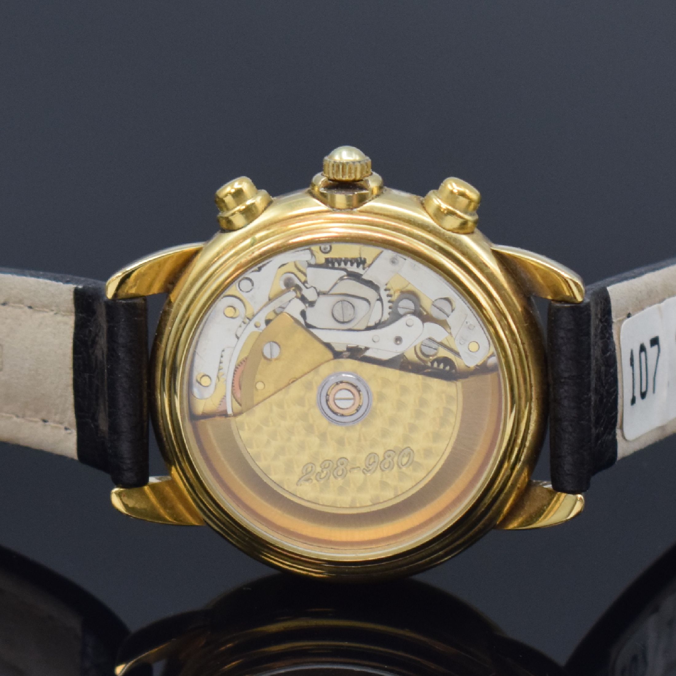 Detail c: HENRI VIATTE limitierter vergoldeter Armbandchronograph, Schweiz um 1995, Automatik, beids. vergl. Geh., Boden aufgedr., weißes Zifferbl. m. gold. ...