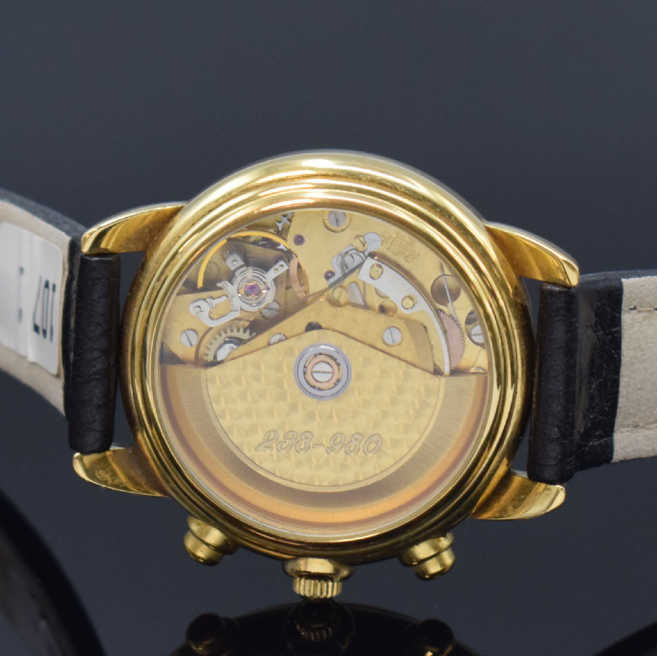Detail d: HENRI VIATTE limitierter vergoldeter Armbandchronograph, Schweiz um 1995, Automatik, beids. vergl. Geh., Boden aufgedr., weißes Zifferbl. m. gold. ...