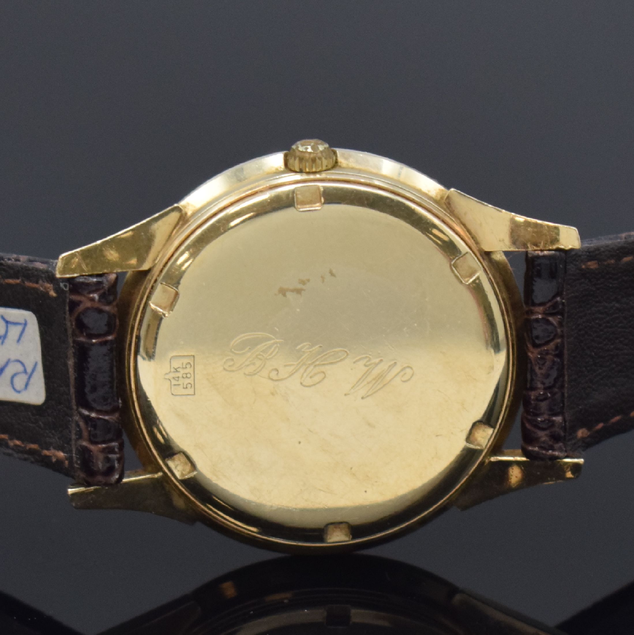 Detail c: ULYSSE NARDIN Chronometer Herrenarmbanduhr in GG 585/000, Schweiz/USA 1960er Jahre, Automatik, Boden m. Widmung verschr., strukturiertes Zifferbl. m. ...