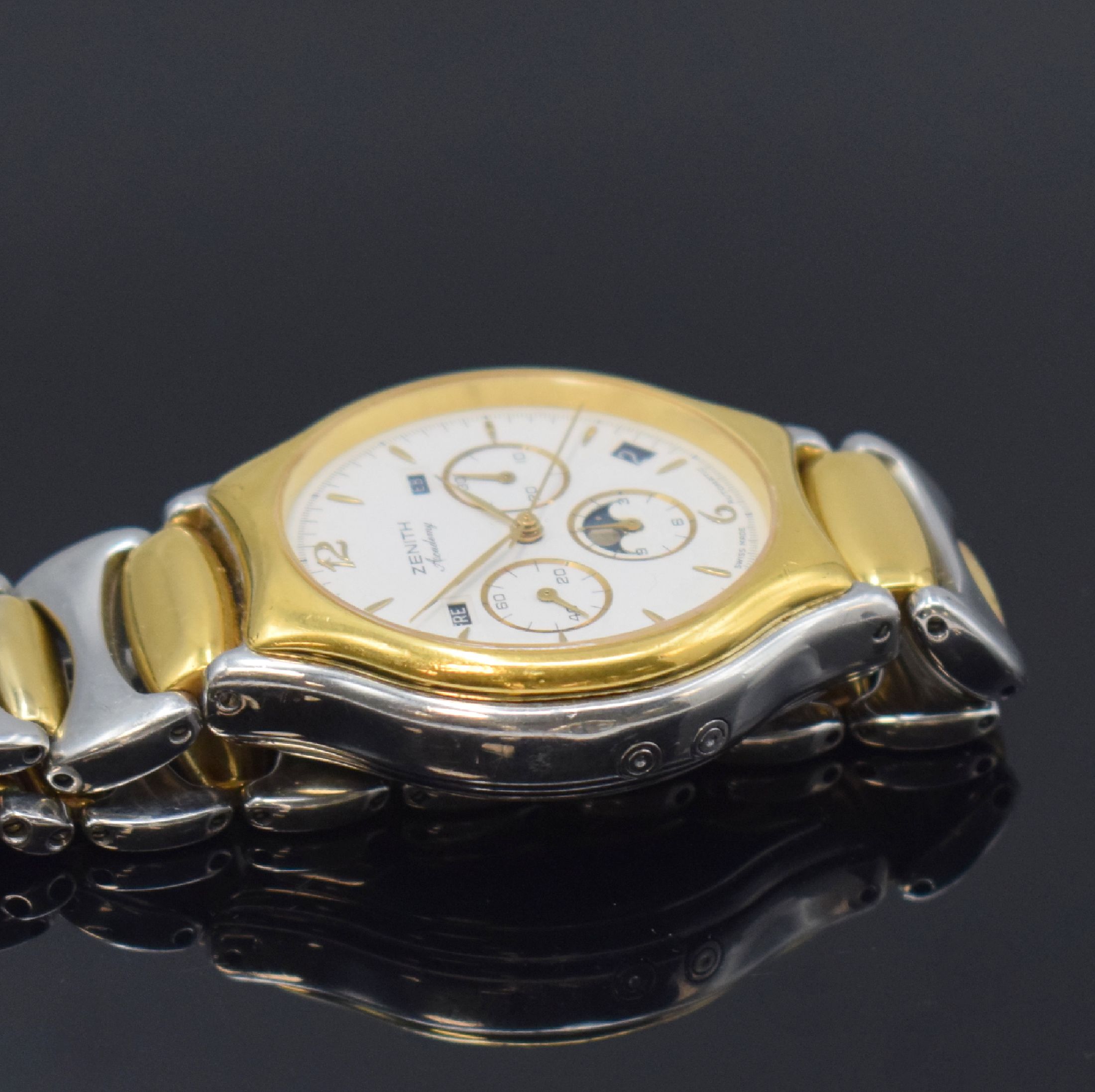 Detail d: ZENITH Academy Herrenarmbanduhr mit Schaltradchronograph und Vollkalender Referenz 59.6000.410,, Schweiz um 1985, Automatik, Edelstahl/Gold komb. ...
