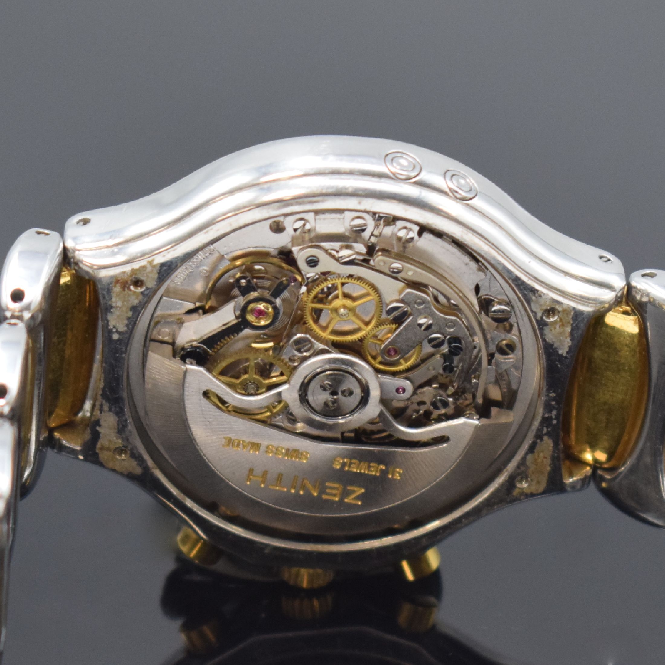Detail f: ZENITH Academy Herrenarmbanduhr mit Schaltradchronograph und Vollkalender Referenz 59.6000.410,, Schweiz um 1985, Automatik, Edelstahl/Gold komb. ...