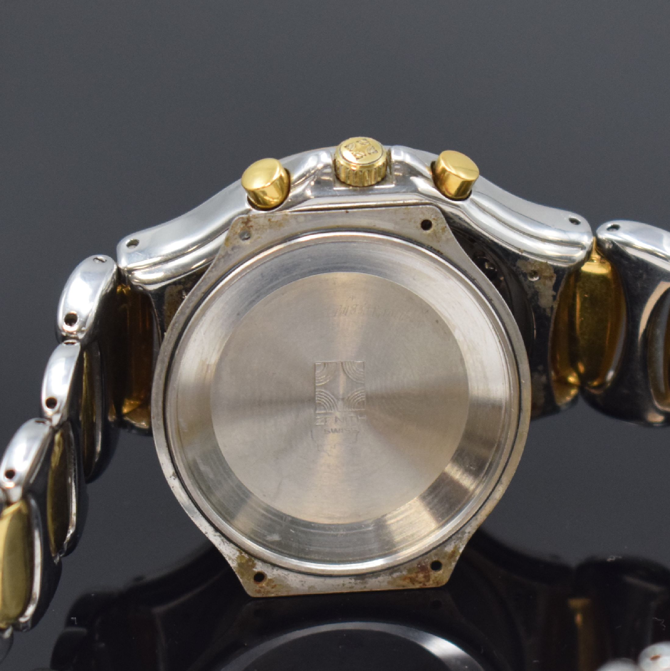 Detail g: ZENITH Academy Herrenarmbanduhr mit Schaltradchronograph und Vollkalender Referenz 59.6000.410,, Schweiz um 1985, Automatik, Edelstahl/Gold komb. ...