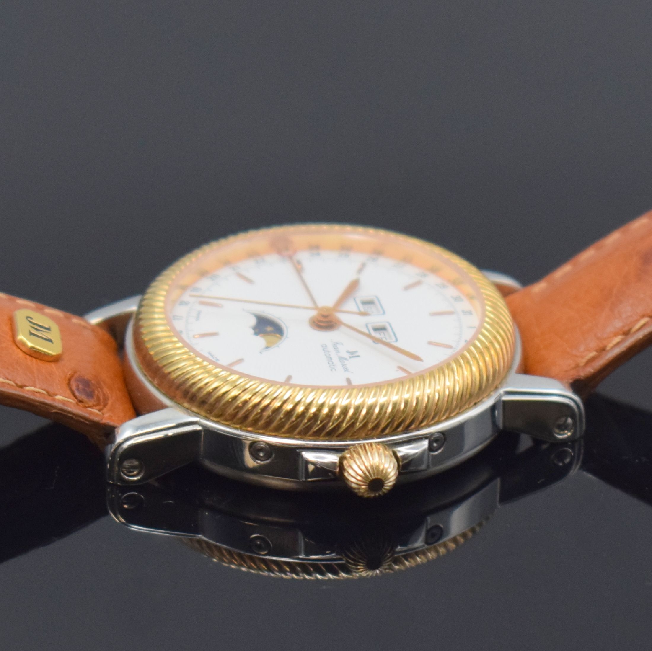 Detail c: JEAN MARCEL Innovation 2000 Herrenarmbanduhr mit Vollkalender in Stahl/Gold, Schweiz um 1997, Automatik, beids. vergl. Geh., Boden 4- fach verschr., ...