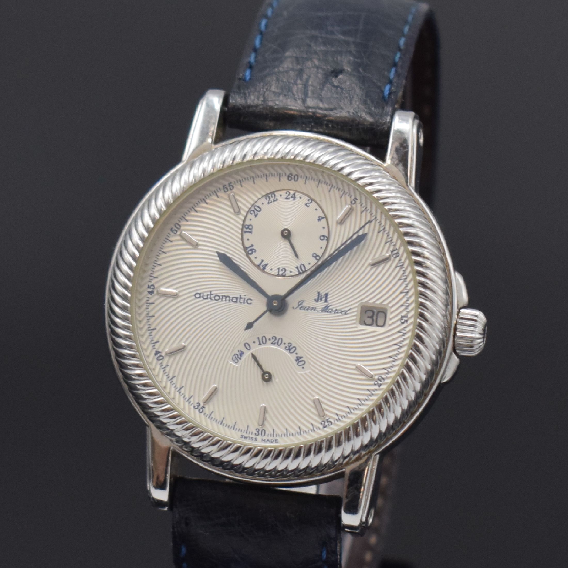 Detail a: JEAN Marcel Herrenarmbanduhr Innovation 2000 in Stahl, Schweiz um 2003, Automatik, beids. vergl. Geh., Boden 4-fach verschr., orig. Lederband (zu ...