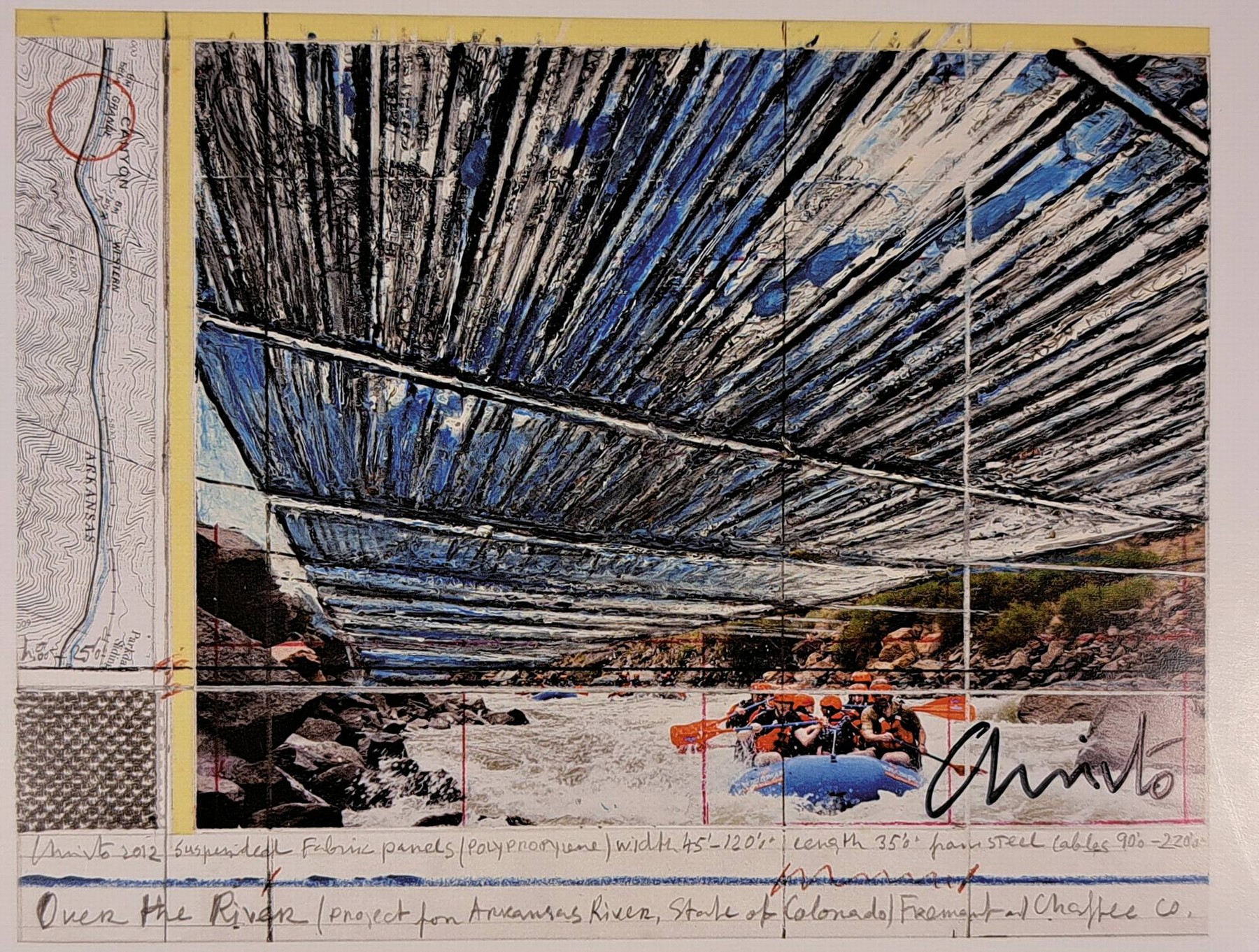 Detail b: Christo, Konvolut aus 3 Offsets, aus 3 verschiedenen Projekten, "Over the River, Project for the Arkansas River, Colorado, handsign von Christo, ...