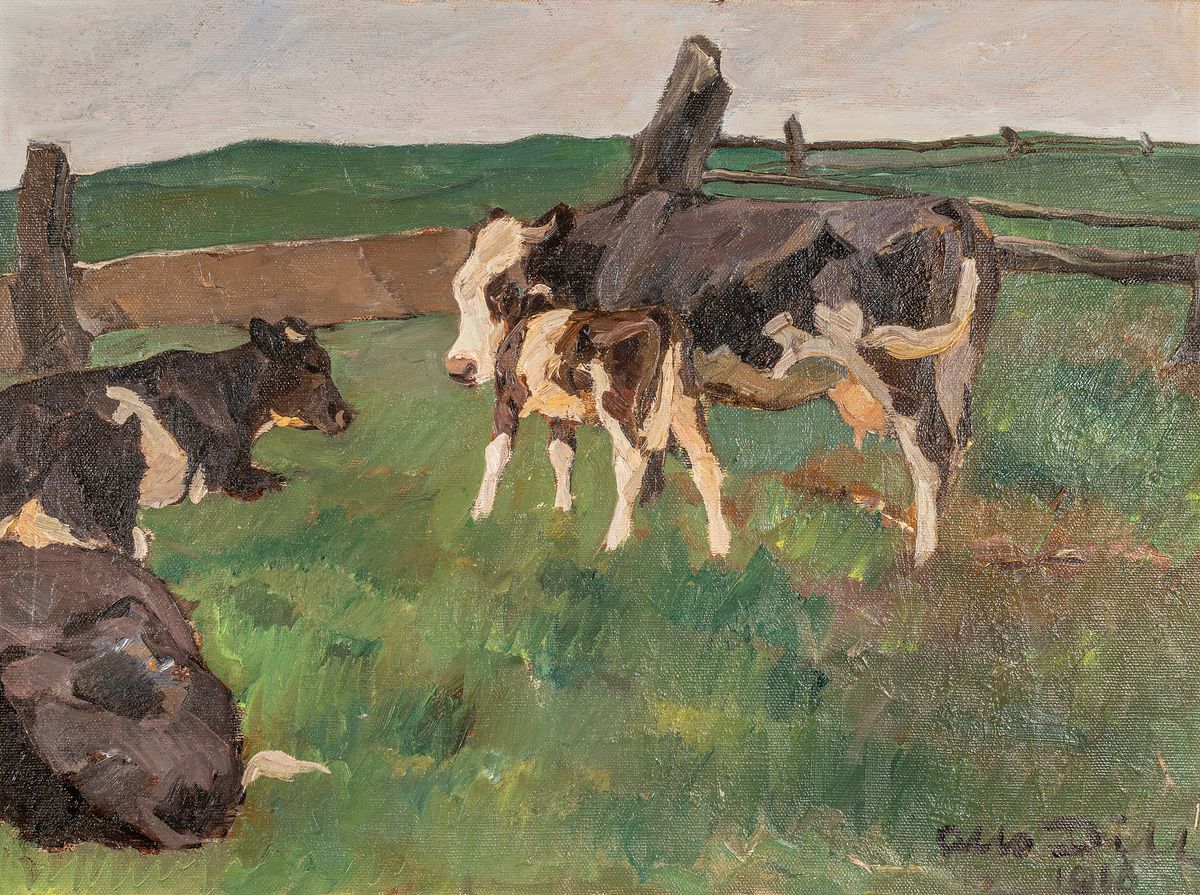 Otto Dill, 1884 Neustadt-1957 Bad Dürkheim, Studium an der AK München, Meisterschüler von Heinrich v. Zügel, "Am Zaun, 1917", so auf ...