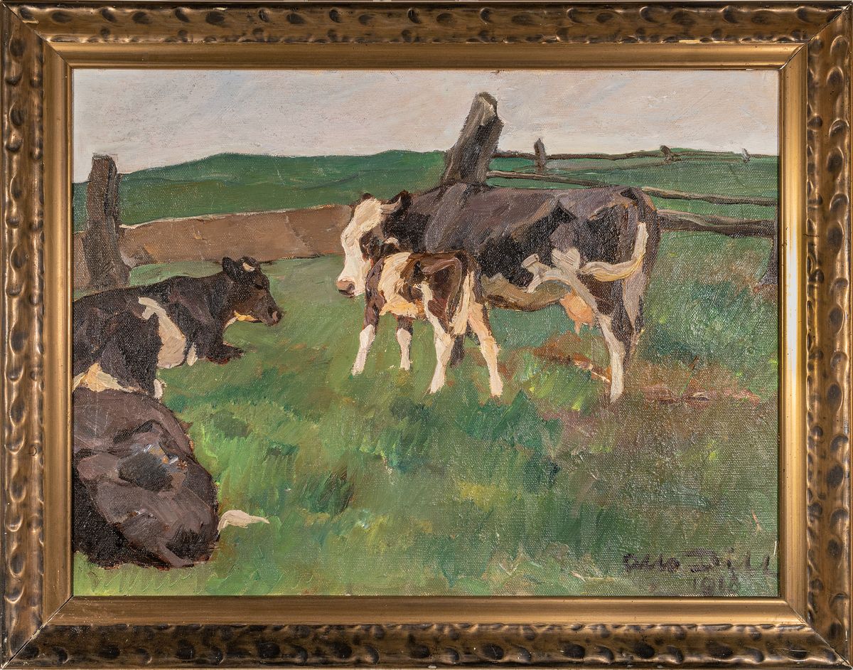 Detail k: Otto Dill, 1884 Neustadt-1957 Bad Dürkheim, Studium an der AK München, Meisterschüler von Heinrich v. Zügel, "Am Zaun, 1917", so auf ...